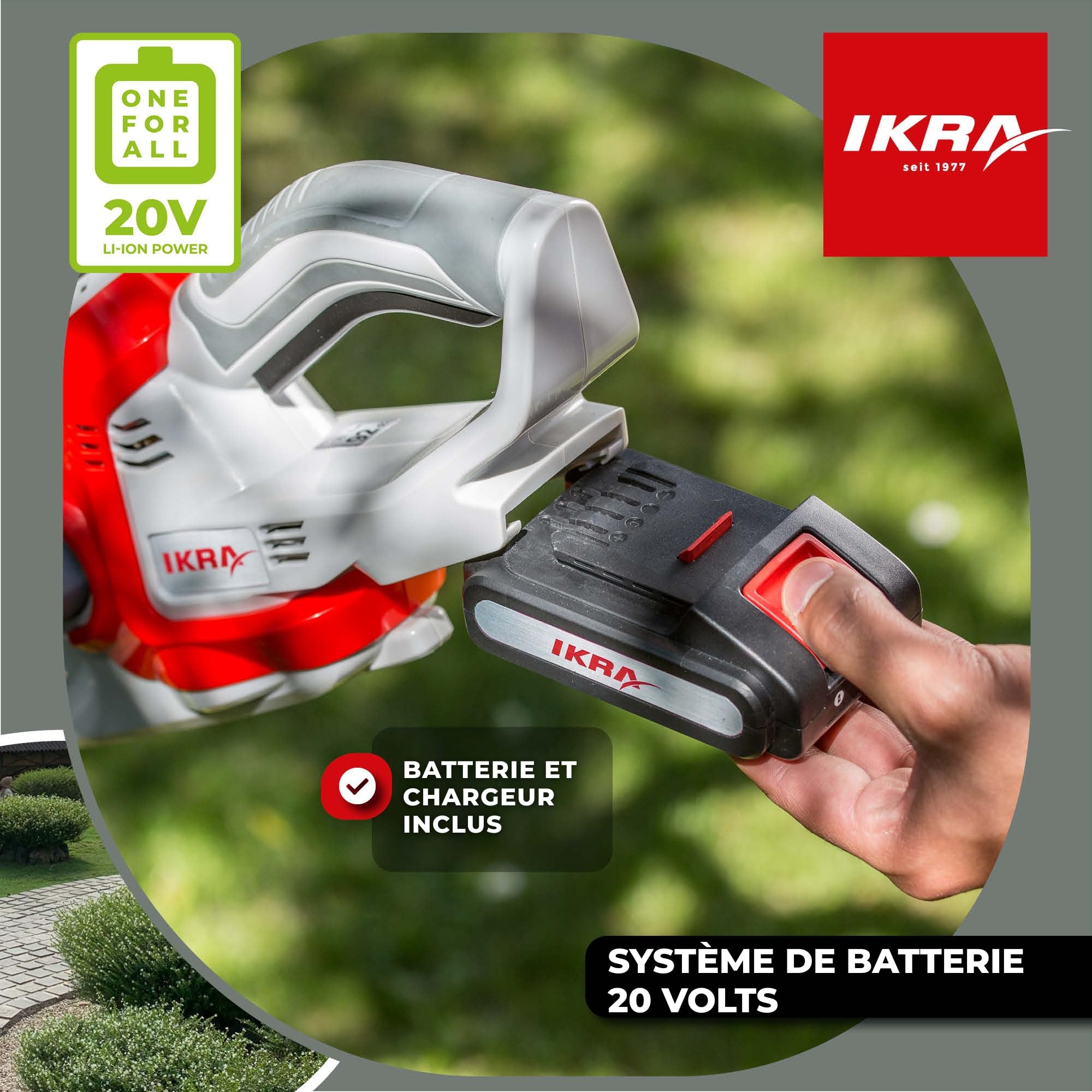 IKRA taille-haie sans fil IAHS 20-1, avec batterie 20 V 2,0 Ah et chargeur