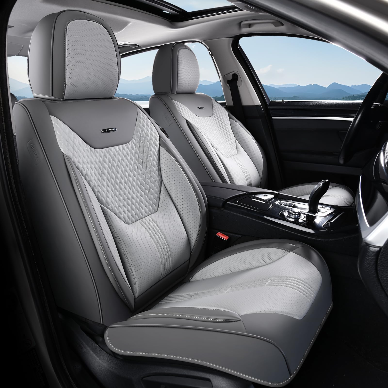 Coverado Car Seat Covers with Lumbar Support, Front Covers for Cars, Universal Automotive Seat Cover, Waterproof, Leather Car Seat Cushion, Interior Seat Protectors for Most Cars