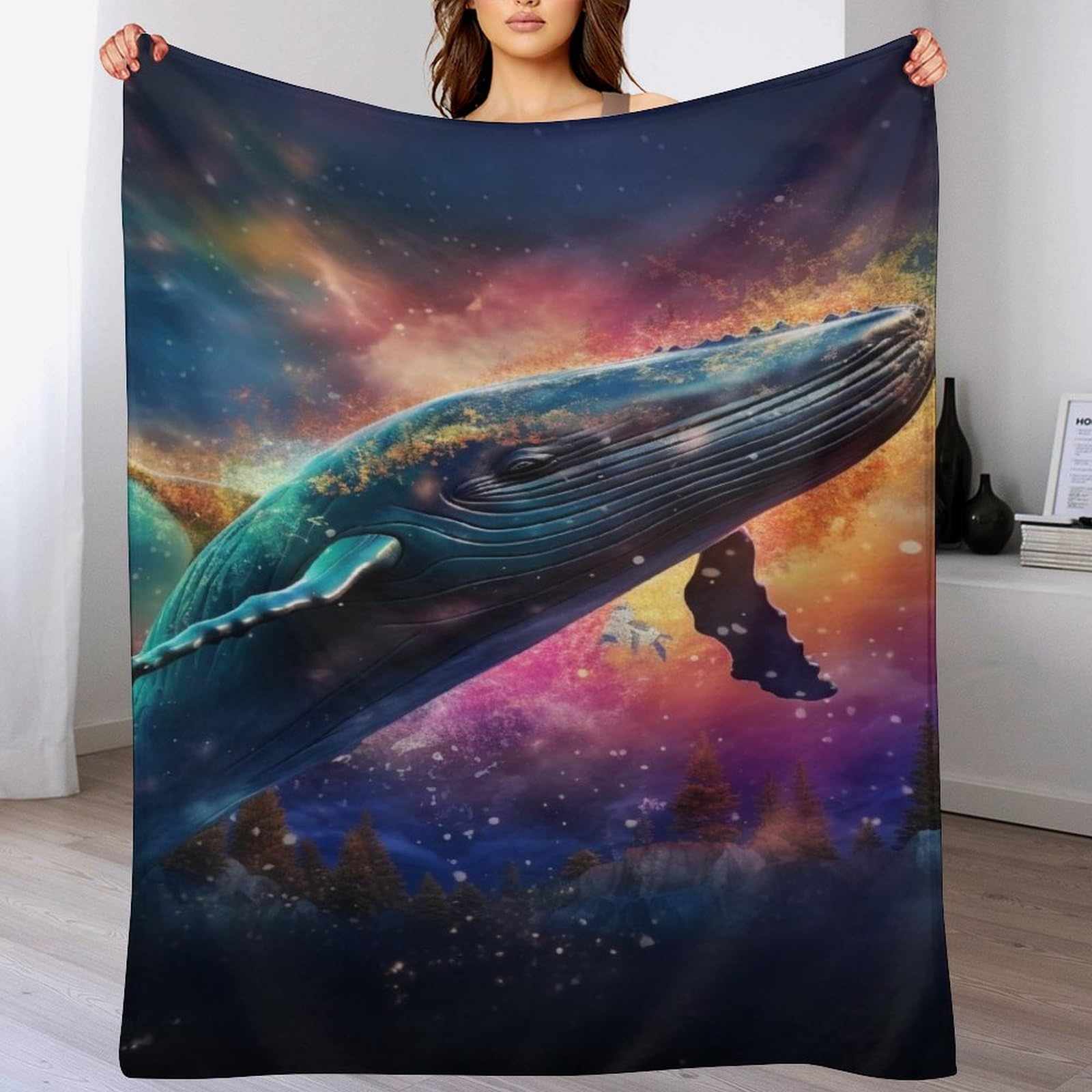 Couverture polaire en flanelle Baleine de 140x180 cm pour lit et canapé