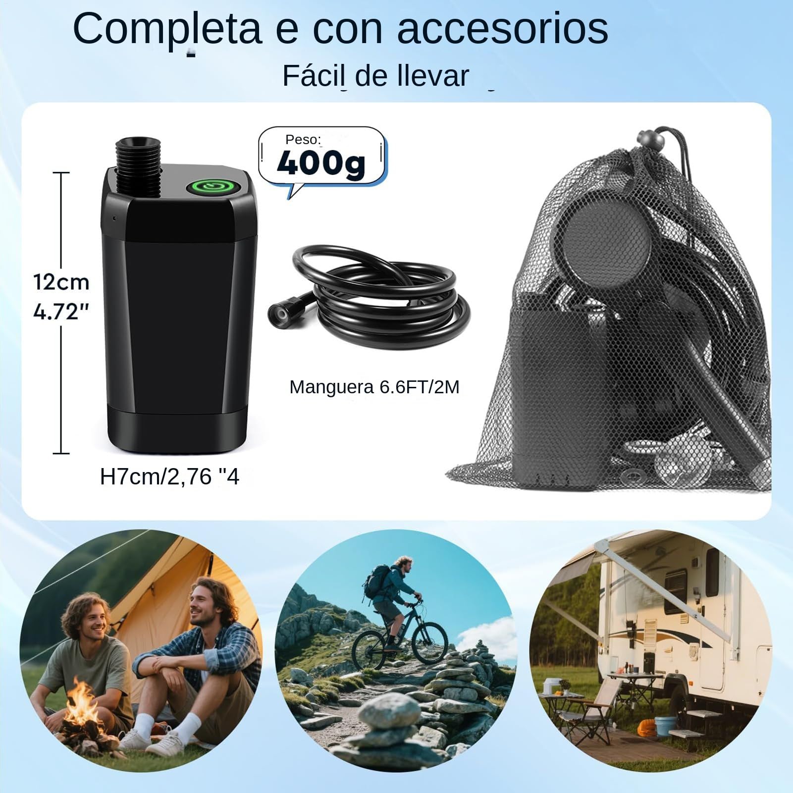 Ducha Camping Portátil Bomba Camping Recargable Impermeable 3 Modos
