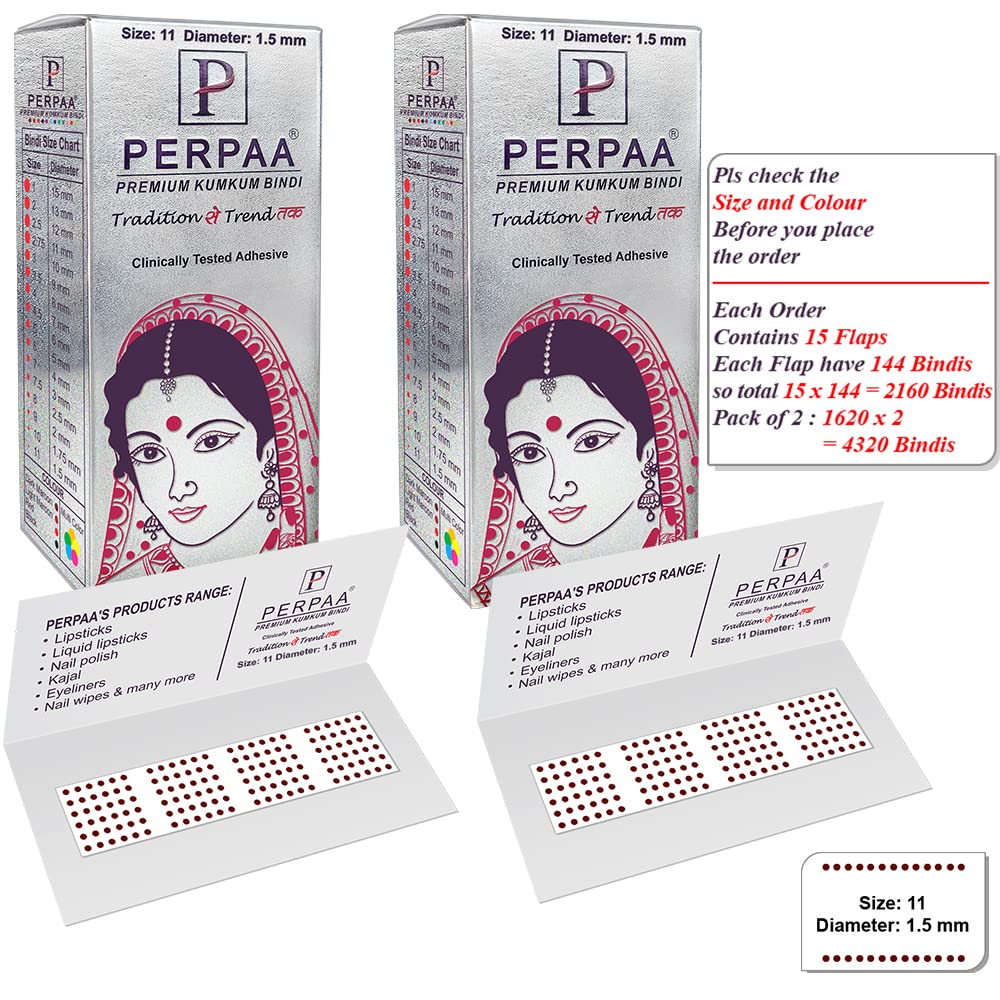 PERPAA Premium Velvet Sticker Kumkum Bindi Box of 15 Flaps Each Pack 2 - Pottu for Women,Ladies, Girls (Size 11, Diameter 1.5mm, Dark Maroon)