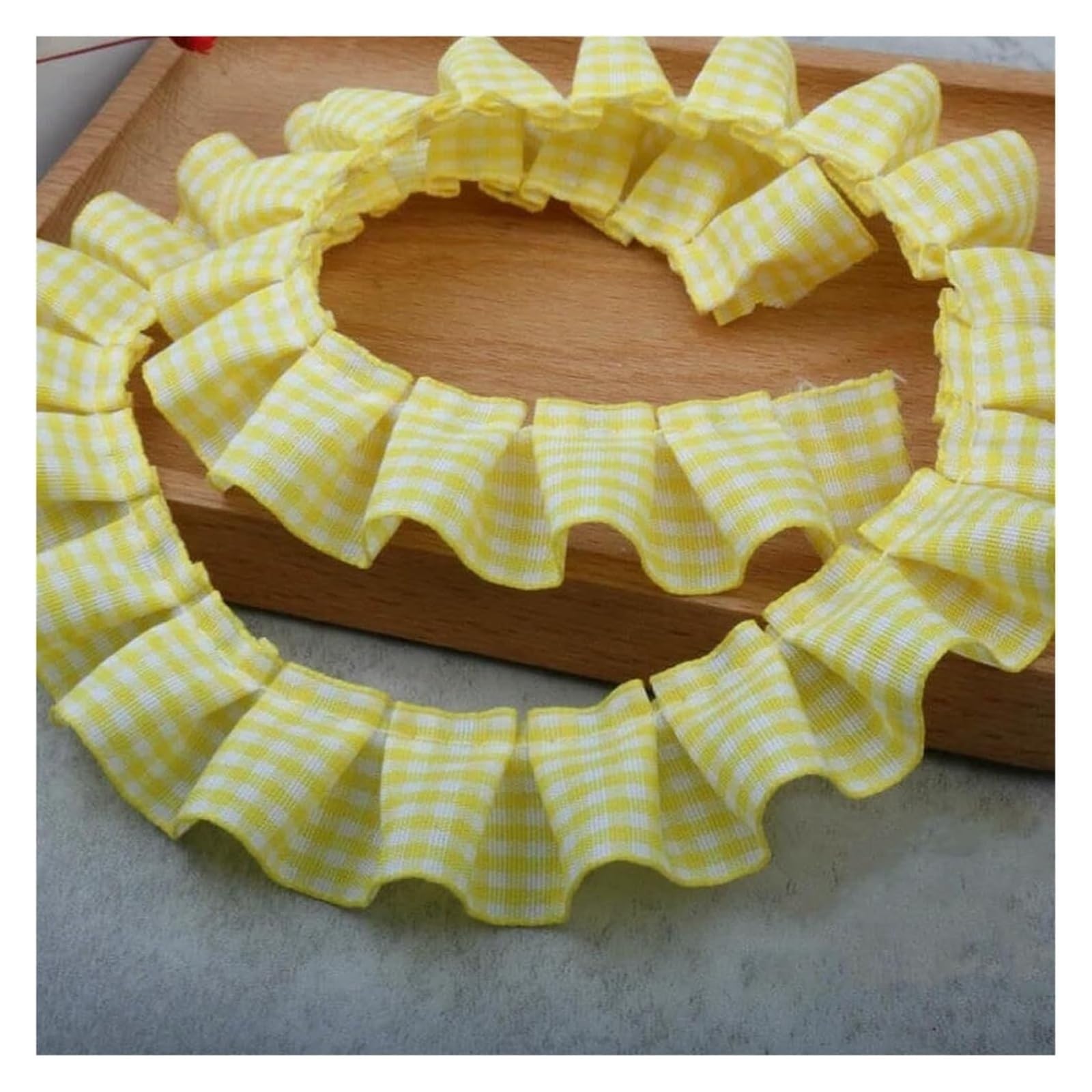 Szycie koronkowych wykończeń, Potargane plisowane koronkowe wykończenia, plisowana tkanina w kratę DIY dekoracje(Yellow)