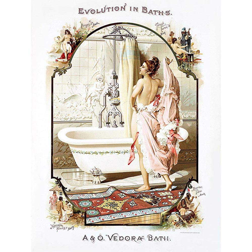 Wee Blue Coo Advertising Bathroom Bathtub Bath Evolution USA Art Print Poster Wall Decor 12X16 Inch