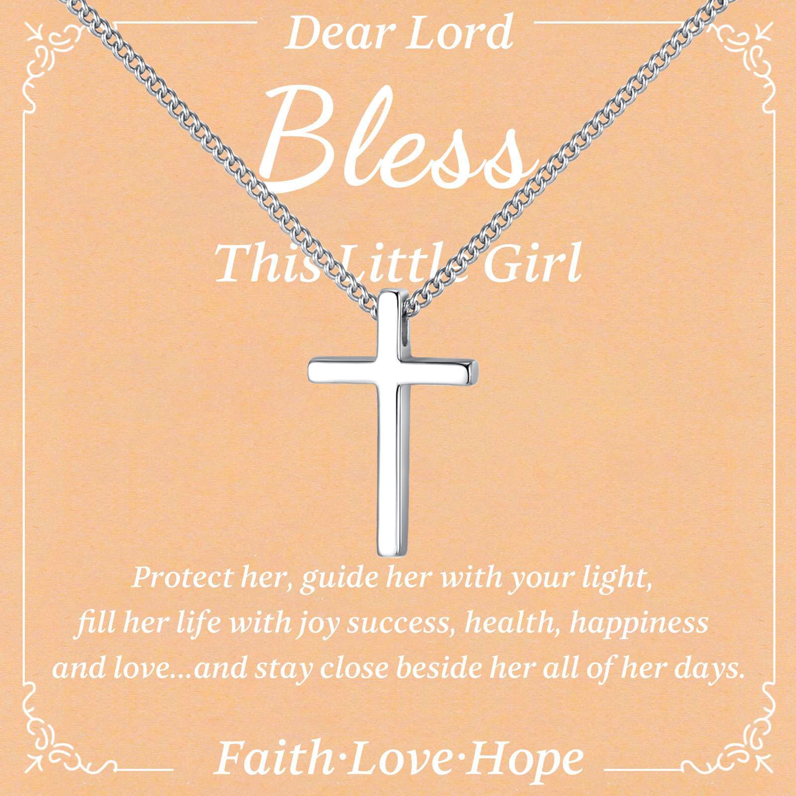 925 Sterling Silver Cross Necklace for Girls - Faith Cross Chain Necklaces for Kids Small Dainty Pendant Jewelry Gifts for Teenager, Easter First Communion Baptism Birthday