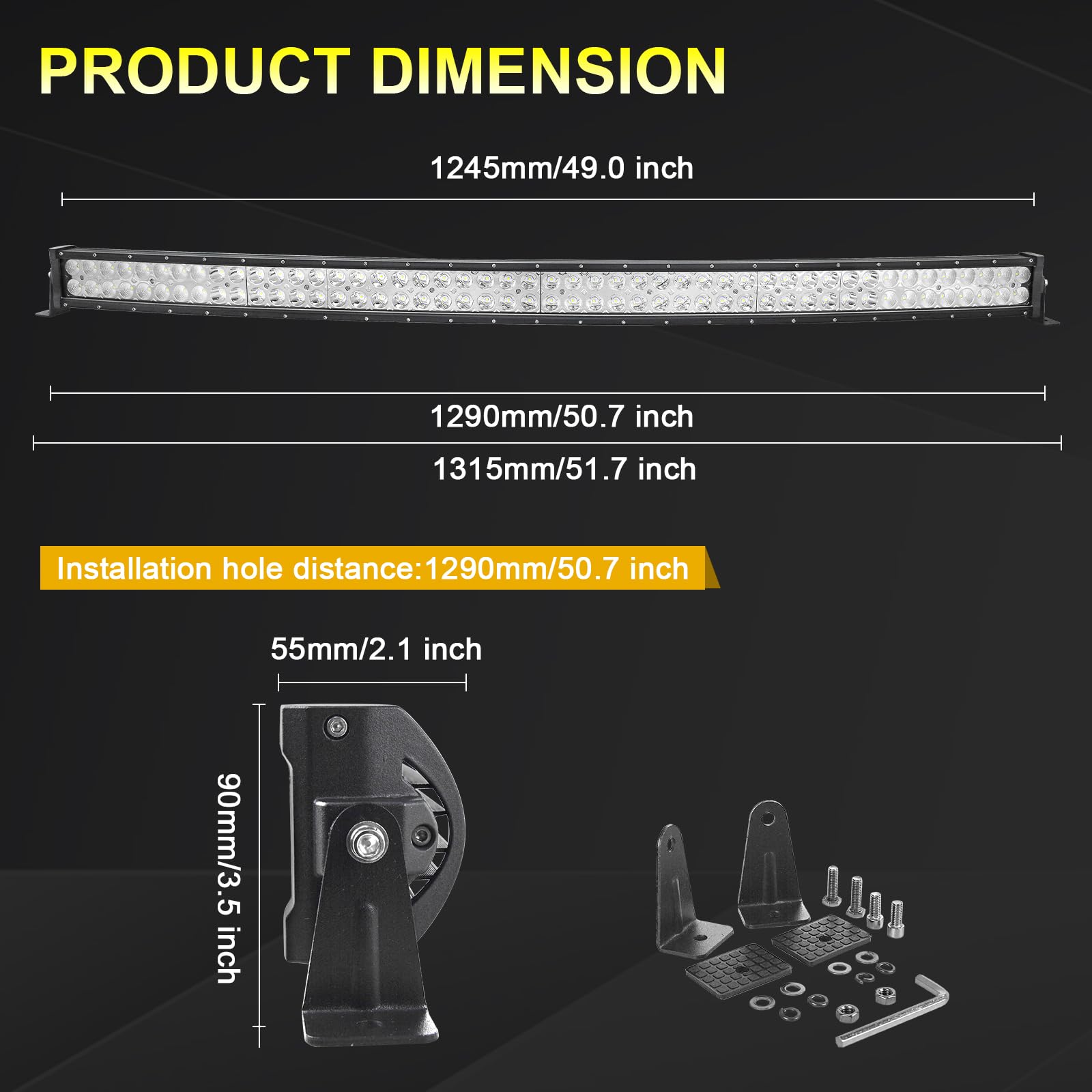 SKYWORLD 50 inch Curved LED Light Bar 288W Ultra Thin Spot Flood Combo Beam Led Work Lights Offroad Driving Fog Lamp with Mounting Bracket for 4x4 4WD Truck Tractor ATV SUV ATV Car Boat