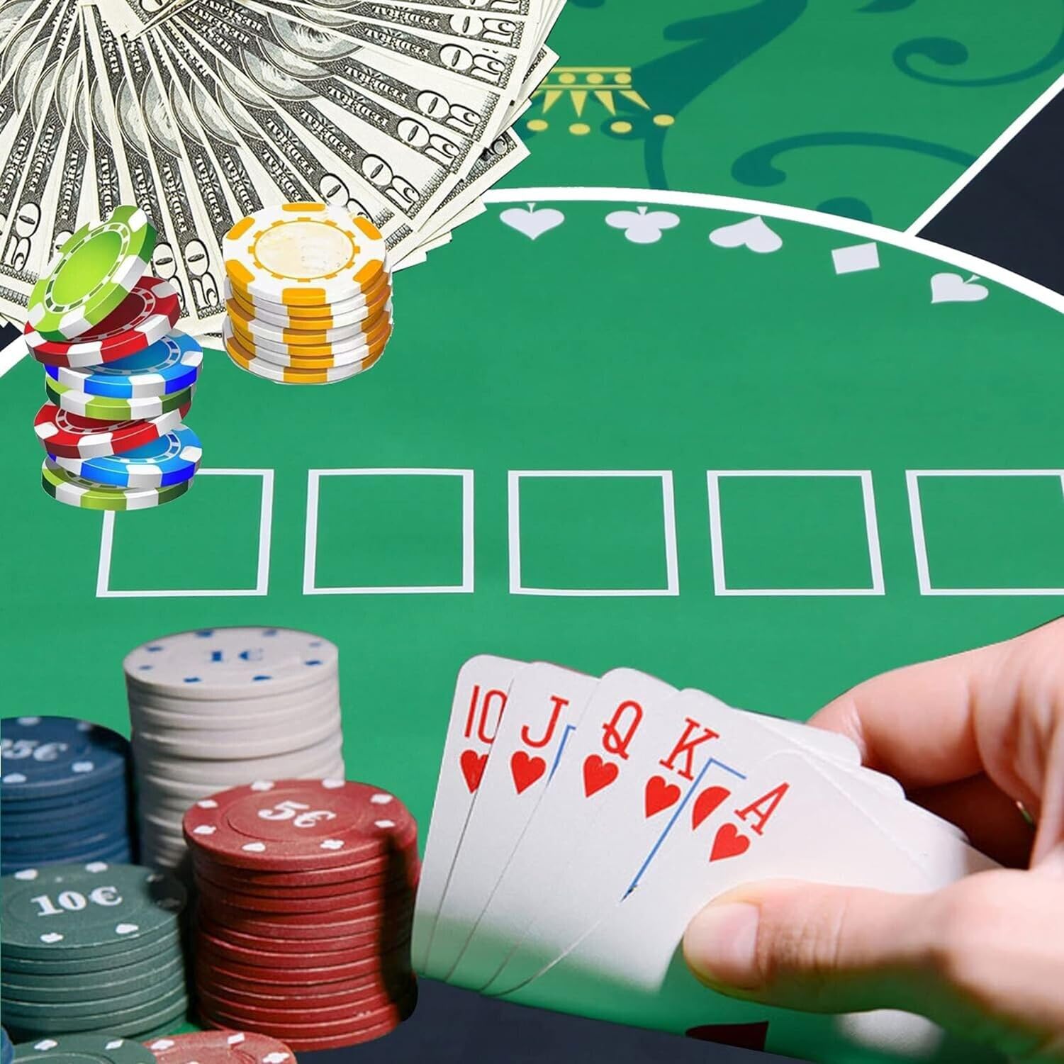 Filzmatte für Tischspiele, 1,2 x 1,2 m, Poker, Texas Hold'em, runde Pokertischplatte, Tragetasche für 8 Spieler, Pokerspiele, Blackjack, Casino