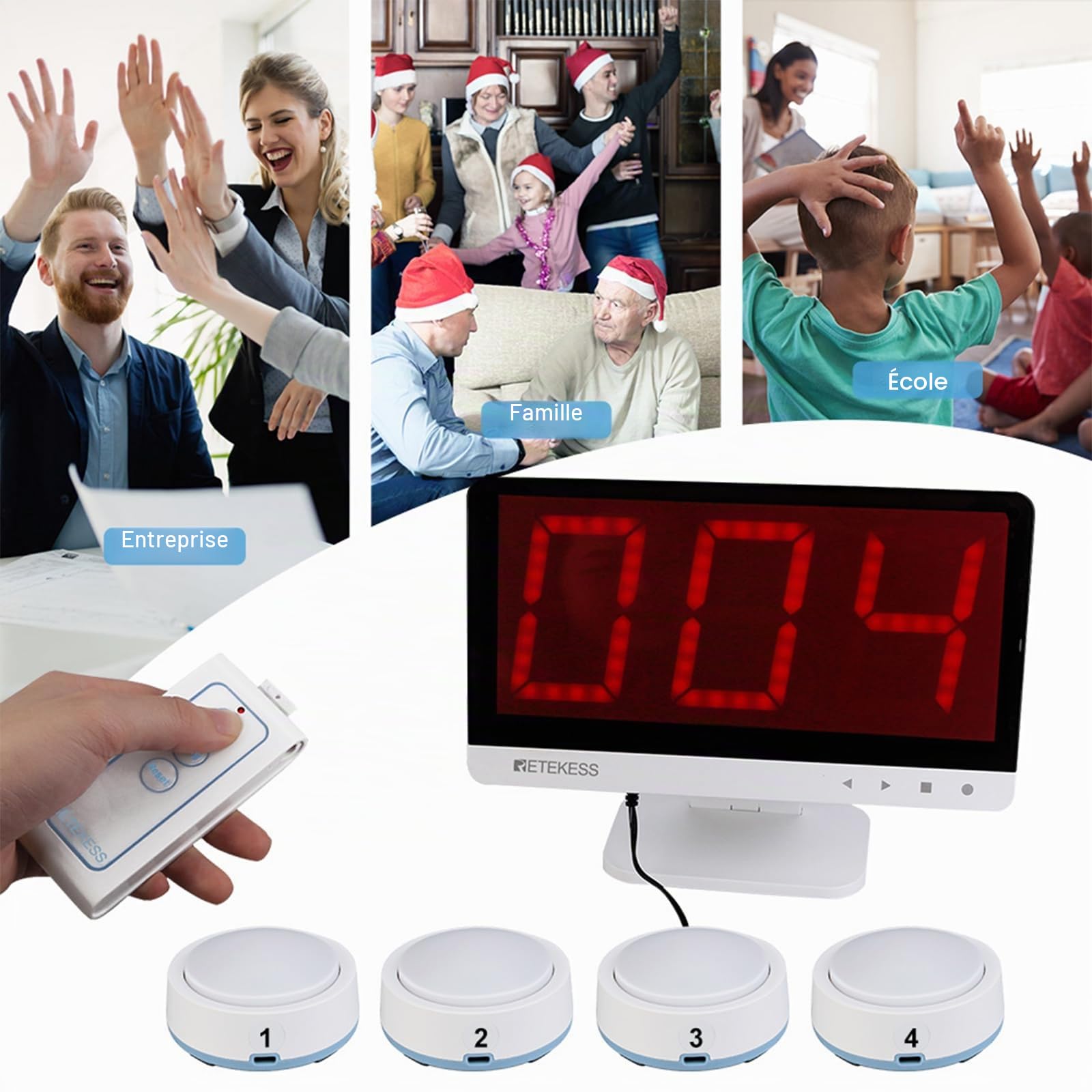 Retekess TM101 Buzzer System, Buzzer avec Son et Lumière, Jusqu'à 32 Buzzers de Réponse, Portée de 80m, Télécommande sans Fil pour Les Jeux d'équipe, l'école et la Maisonl