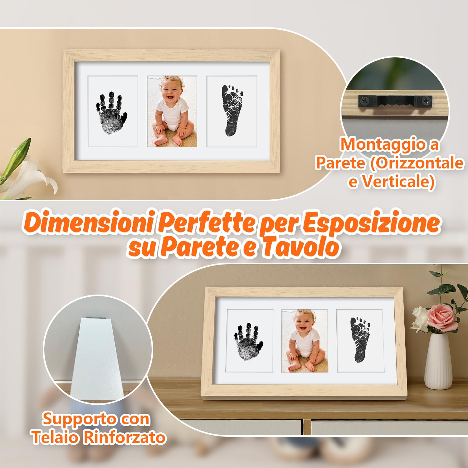 Cornice con Impronta Bimbo, Set Impronte Bimbi con un Touchpad 100% Safe For Baby Senza Inchiostro- un Ricordo per il Bambino-Oak