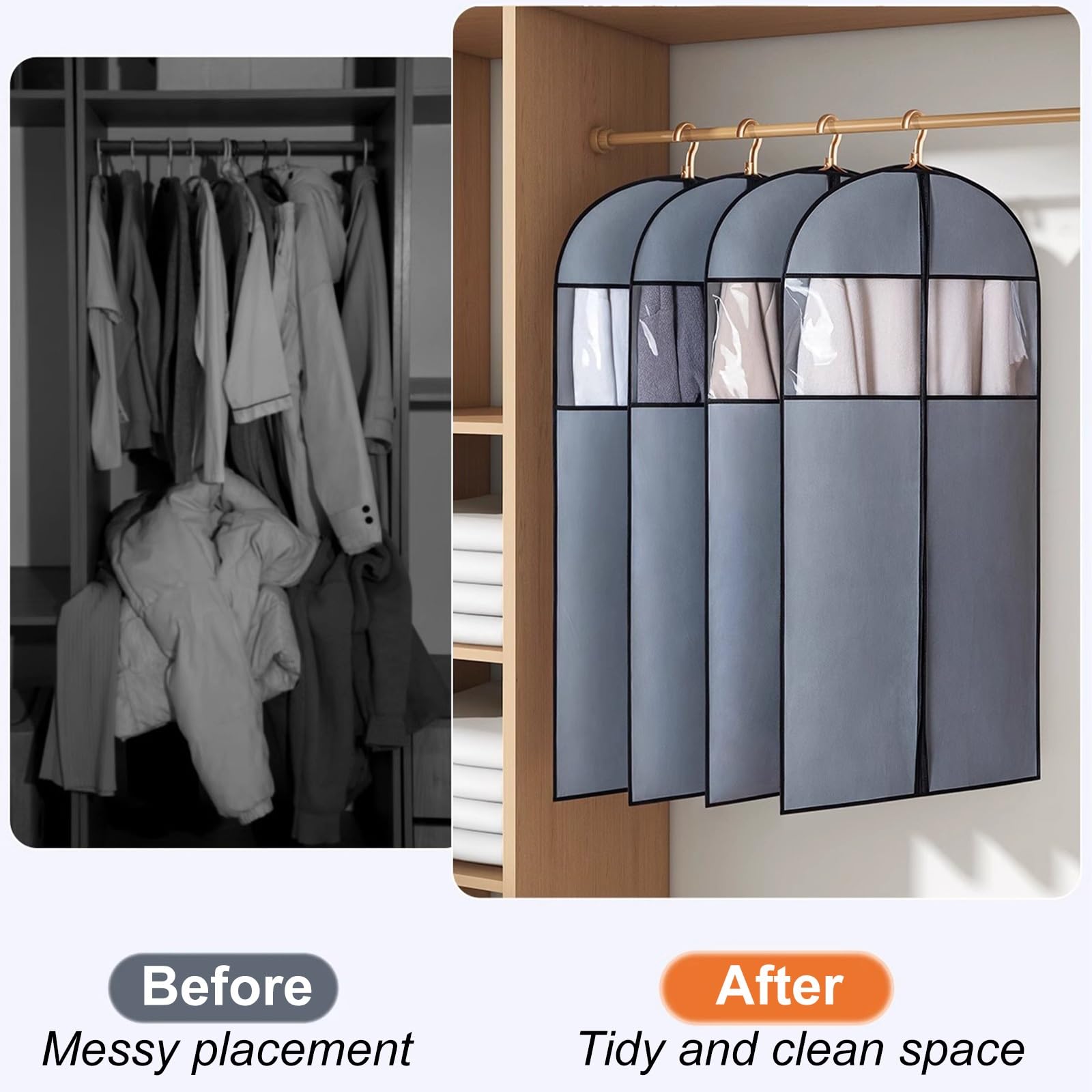 Genérico Bolsas para Ropa de Tela no Tejida, Paquete de 5 Unidades con Ventana Transparente, Cierre Inferior, adecuadas para Trajes, Abrigos Largos y Vestidos (60 x 110 cm / 24 x 43 Pulgada