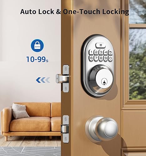 Miniatura 4 de Veise Cerradura de puerta de entrada sin llave, cerrojo de teclado electrónico, entrada con llave, cerradura automática, contraseña antimirada,