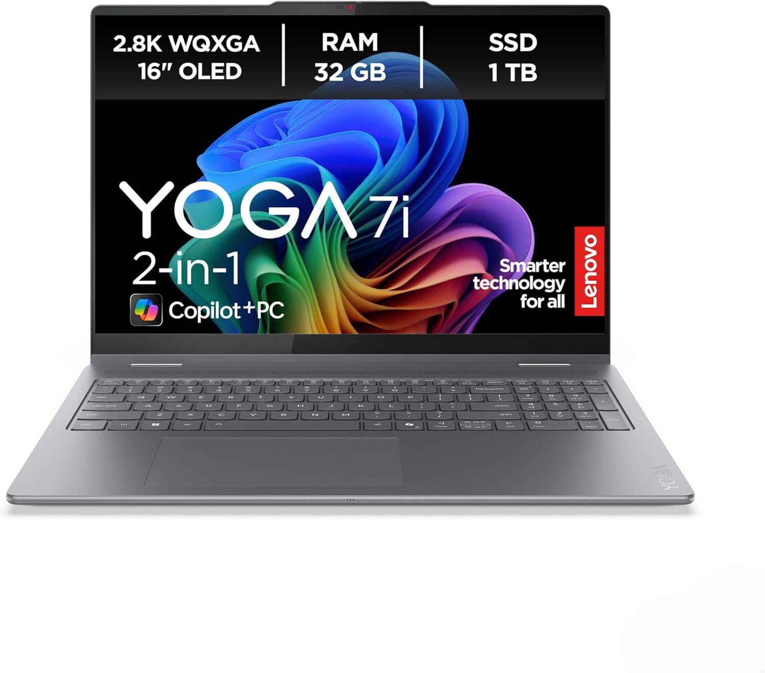 Lenovo Yoga 7i 2-in-1 Laptop | Copilot+ PC AI | 16" 2.8K OLED Display | Intel Core Ultra 7 | 32GB RAM | 1TB SSD | Intel Arc Grafik | Windows 11 | QWERTZ | Luna Grey | 3 Monate Premium Care | inkl. Pen - Amazon product rated Grade B