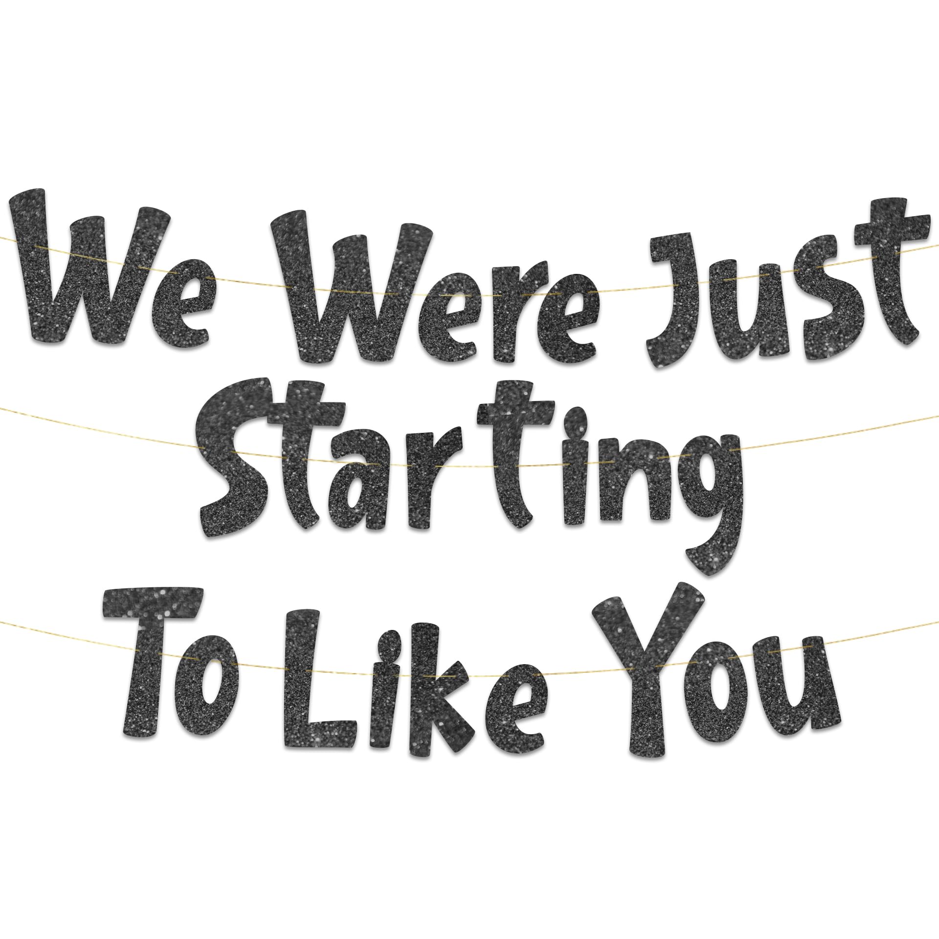 Pre-Strung We Were Just Starting To Like You Black Glitter Banner - Funny Retirement Decorations for Men and Women - Retirement Party Supplies and Gifts