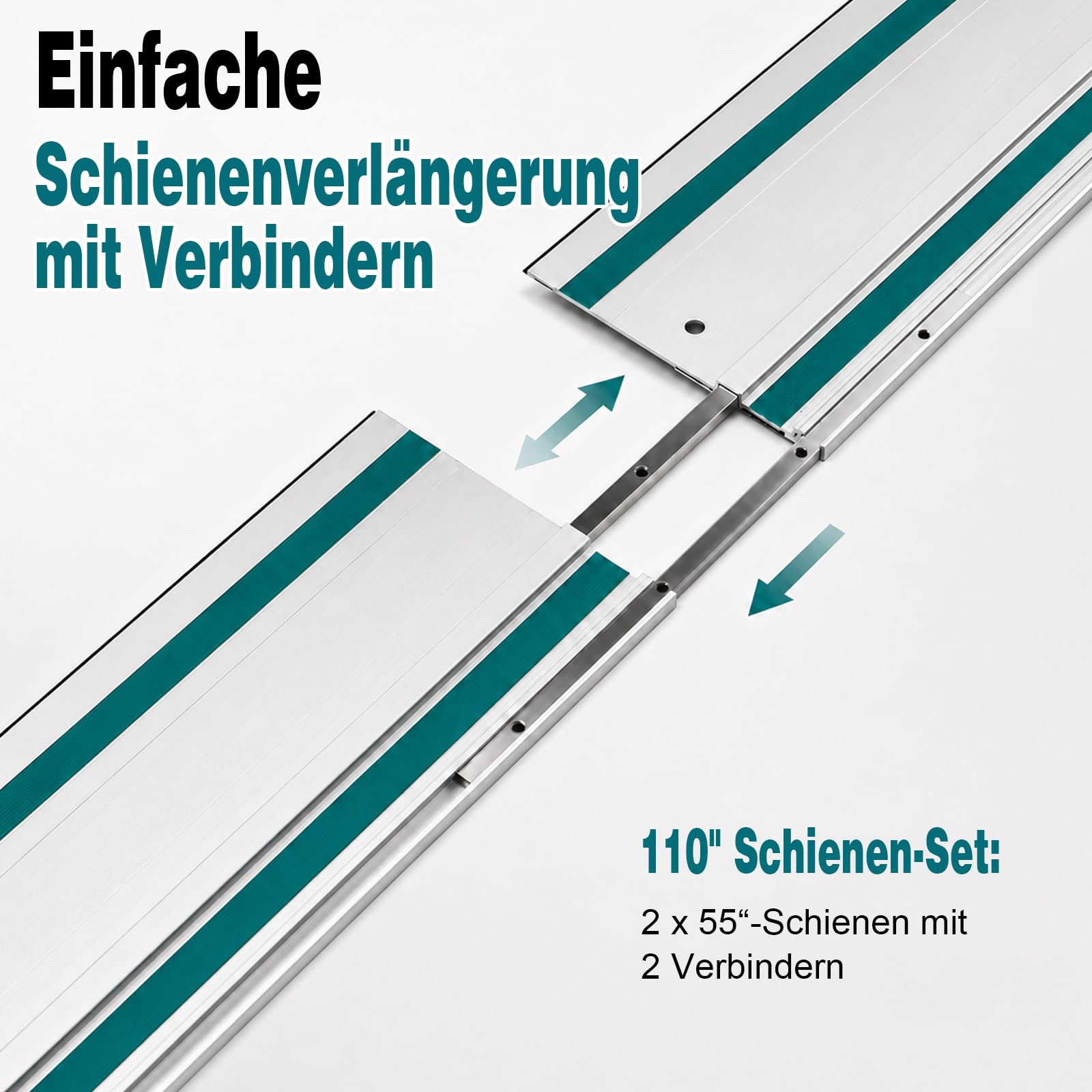 Führungsschiene 2800 mm kompatibel mit Makita Tauchsägen – 2x 1400 mm Alu-Schiene mit Verbinder für präzise Längs-, Gehrungs- und Geradschnitte