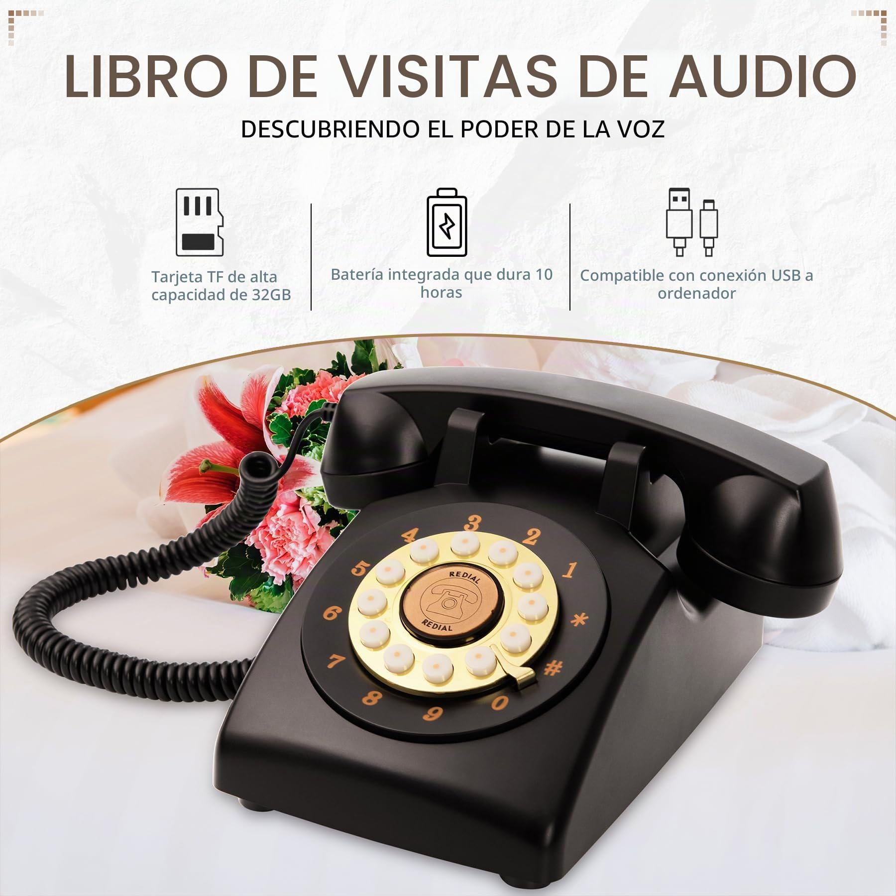 Libro de invitados de audio, teléfono de boda, 32 GB de memoria, mensajes de audio personalizados, volumen ajustable, con función de reproducción de mensajes, adecuado para todo tipo de