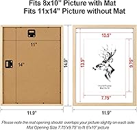 Vista 4 de Yaetm Portarretratos de 11 x 14 pulgadas con paspartú para fotos de 8 x 10 pulgadas, juego de 2, marcos de fotos de madera de roble macizo natural