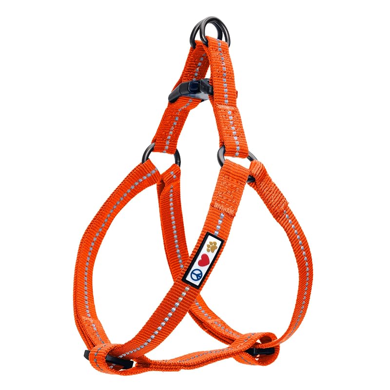 Peitoral Refletivo Step-in para Cães Pawtitas, Nylon, Orange Recycled, Tamanho Pequeno, Pacote com 1