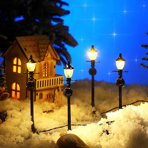 Miniatura 3 de Lámpara de Navidad para poste de aldea, accesorios de aldea, lámpara de tren, farol, lámpara de calle en miniatura, luces de calle decorativas para