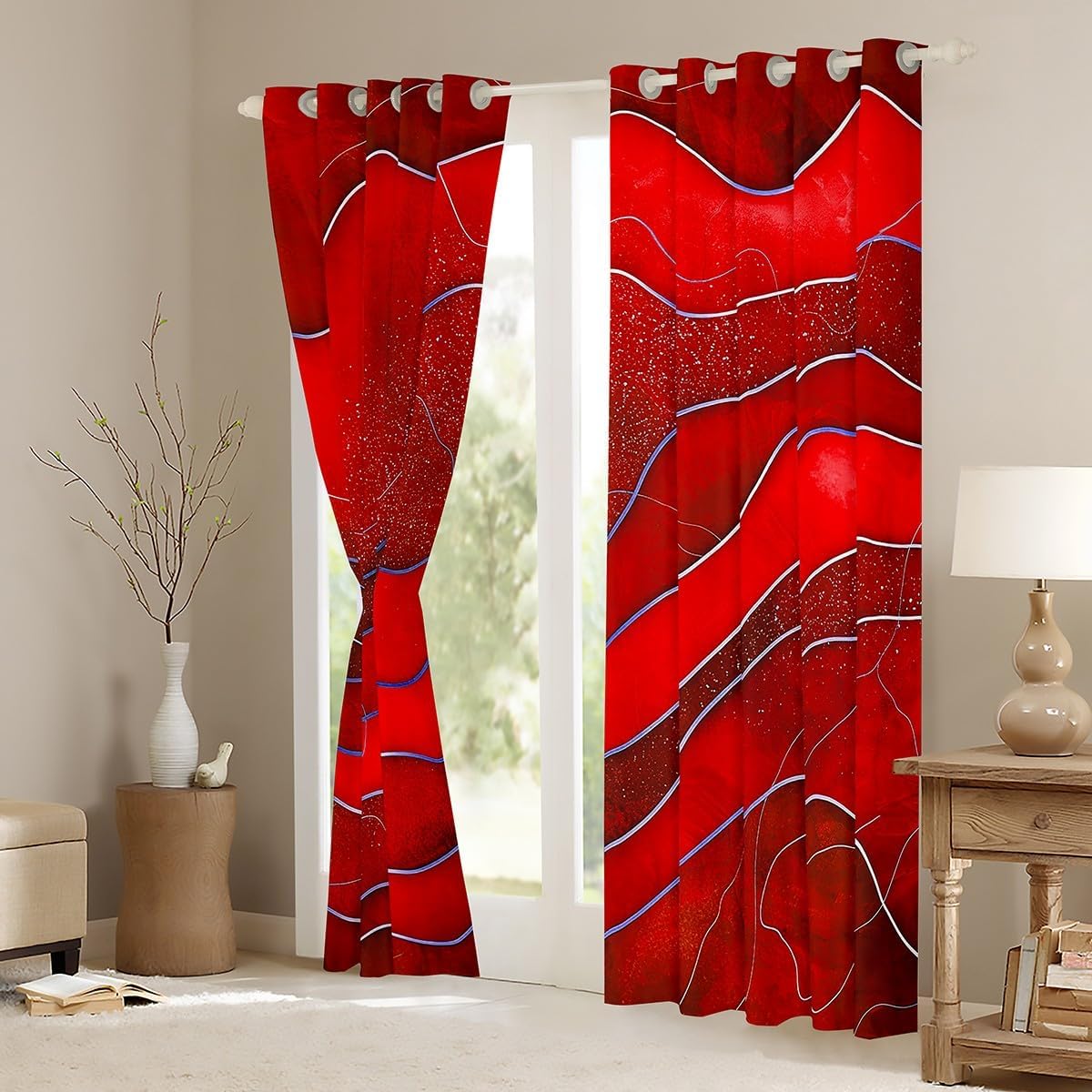Erosebridal Modern Minimalism Curtains & Drapes Marine Sea Curtains, Hawaii Summer Beach Blackout Curtains Abstract Artwork Living Room Curtains, Red Ombre Stripes Window Curtains