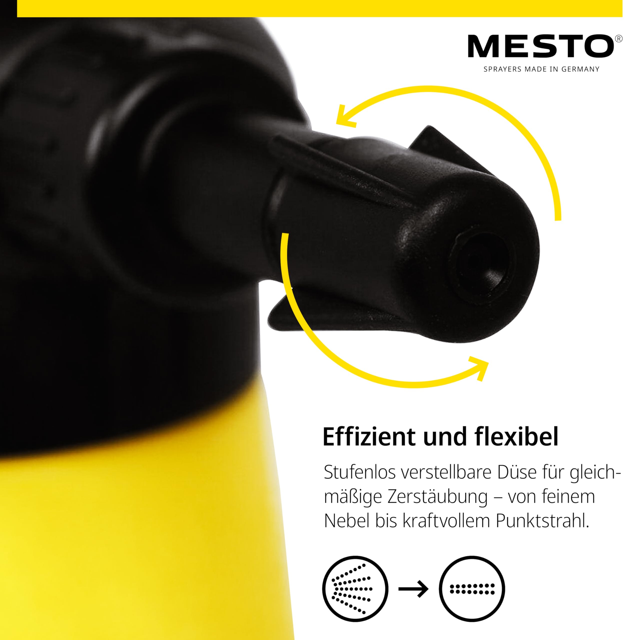 Mesto BUGSI 360° Drucksprüher 1,5L Set inkl. MESTO Verlängerungsrohr 27cm | Sprühflasche für Garten & Pflanzen | Pumpsprühflasche | Sprühgerät mit 2 in 1 Ventil | Pflanzensprüher | Verstellbare Düse