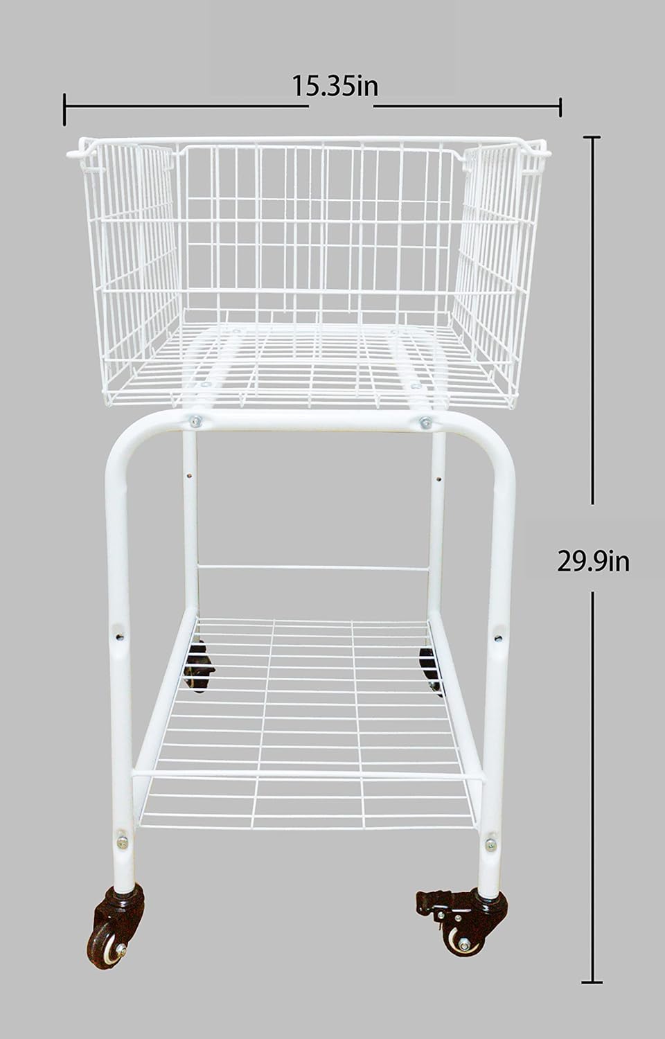 HENNZE--Basket for garments storage,easy moved with wheels have brake,wire luandry basket visable storage space, white ,rolling laundry basket