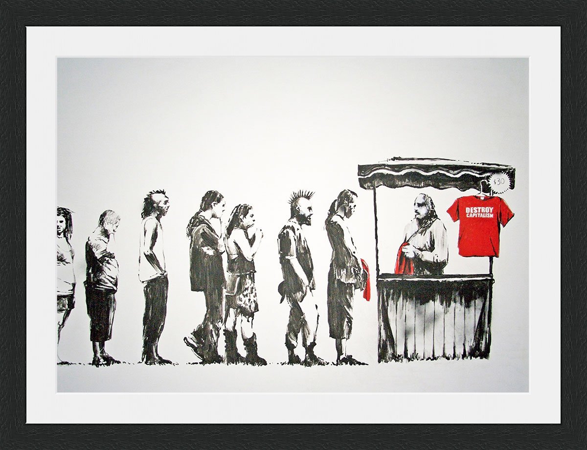 Behind The Glass Banksy Destroy Capitalism - Framed & Mounted - 40x30cm - Black Frame