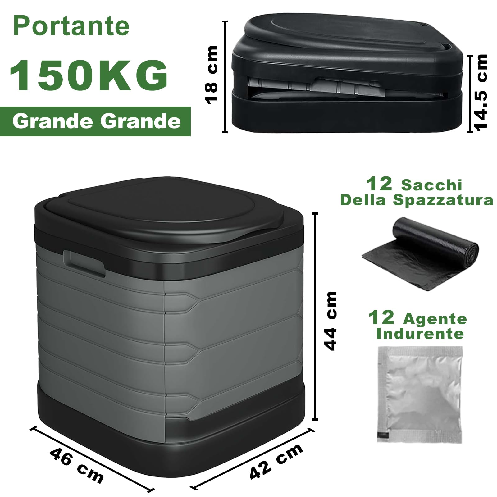 TESPHAN WC Portatile Adulti, Toilette Portatile di Grandi Dimension Pieghevolei, WC Chimico Portatile,42 * 46 * 44 cm