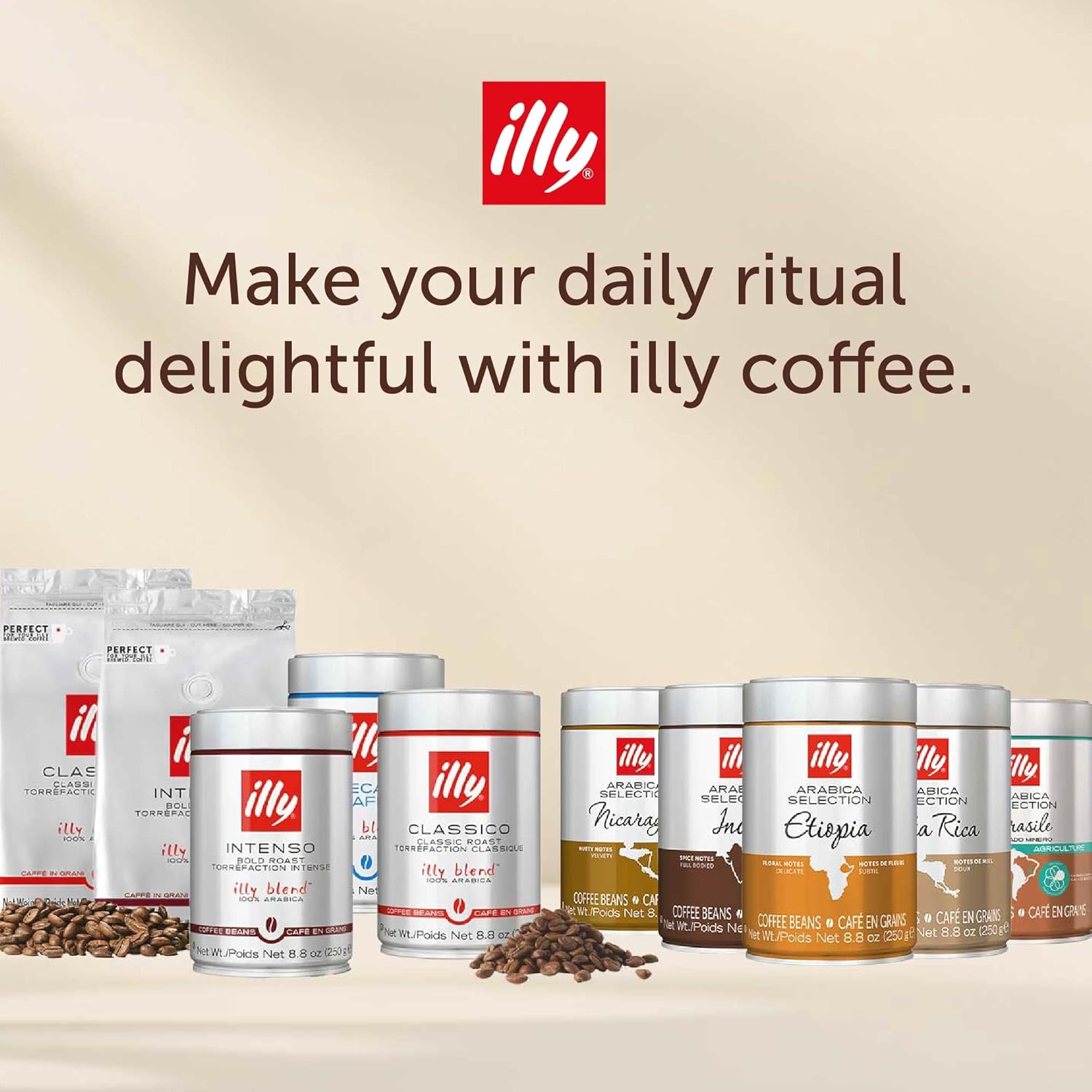 illy Decaf Whole Bean Coffee, Classico Decaffeinated Medium Roast, 100% Arabica, Premium Italian Coffee, Ideal for Espresso, Drip, Moka and French Press Brewing, 8.8oz, 6 Pack