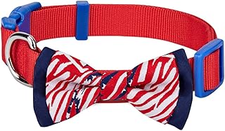 Blueberry Pet 2 Patterns Patriotic Spirits American Flag USA Adjustable Bowtie Red Dog Collar - Handmade Bow Tie w/Jacquard Weave Fabric, Medium, Neck 14.5"-20"