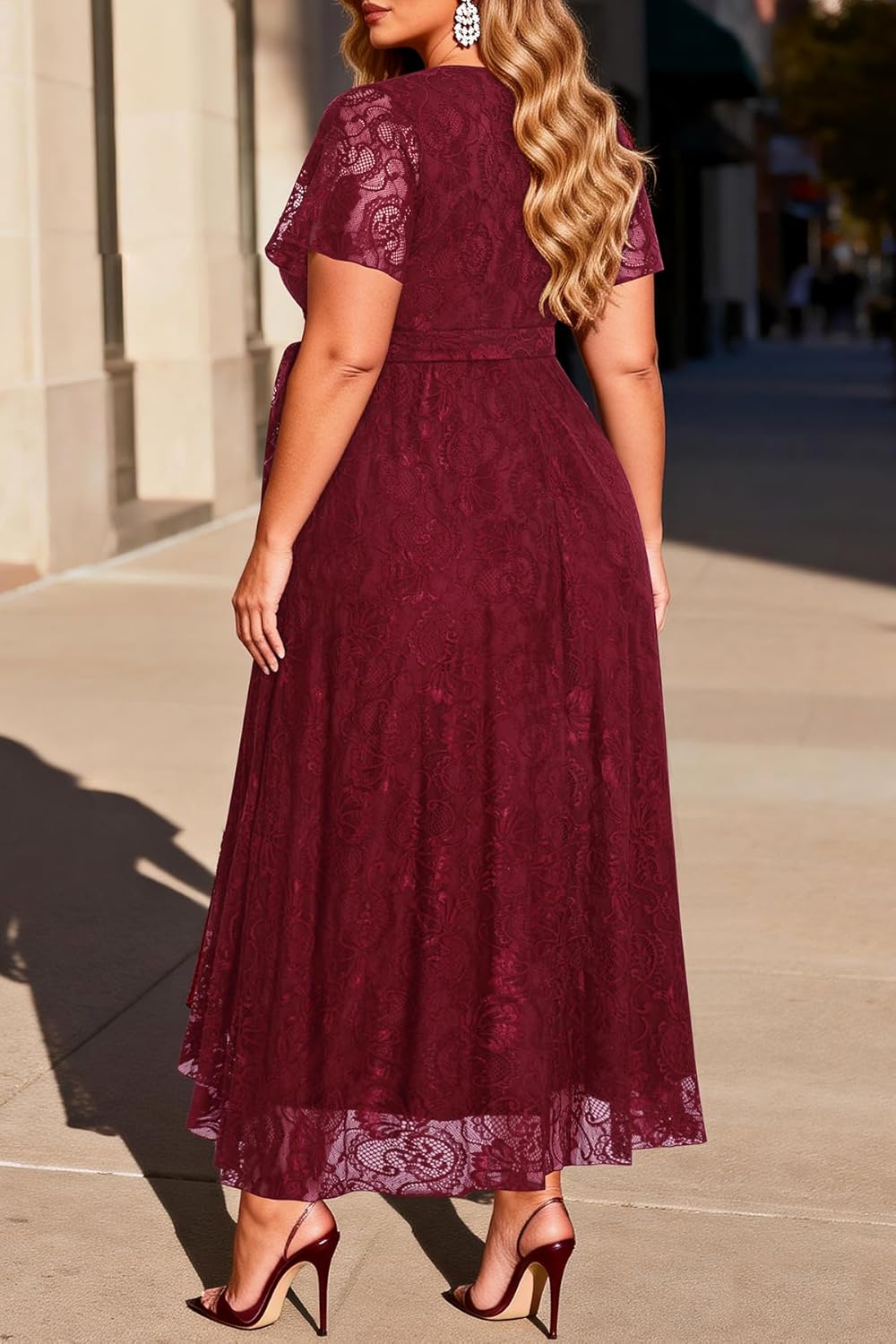 Plus Size Dresses Wedding Guest - Formal Cocktail Party Long Lace High Low Wrap V Neck Dress - Image 2