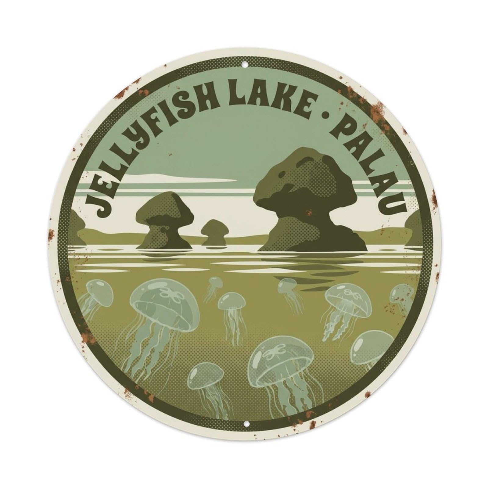 Olyhtr 8X8inch Classic Style Sage Palau Jellyfish Lake Olive Retro Reef Diving Metal Tin Sign