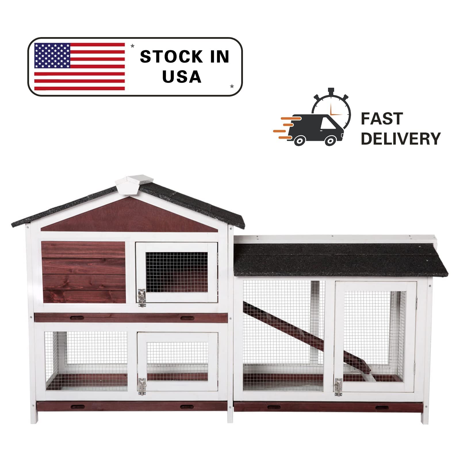 Kinpaw Rabbit Hutch 61inches Indoor Rabbit Cage Small Animal House for