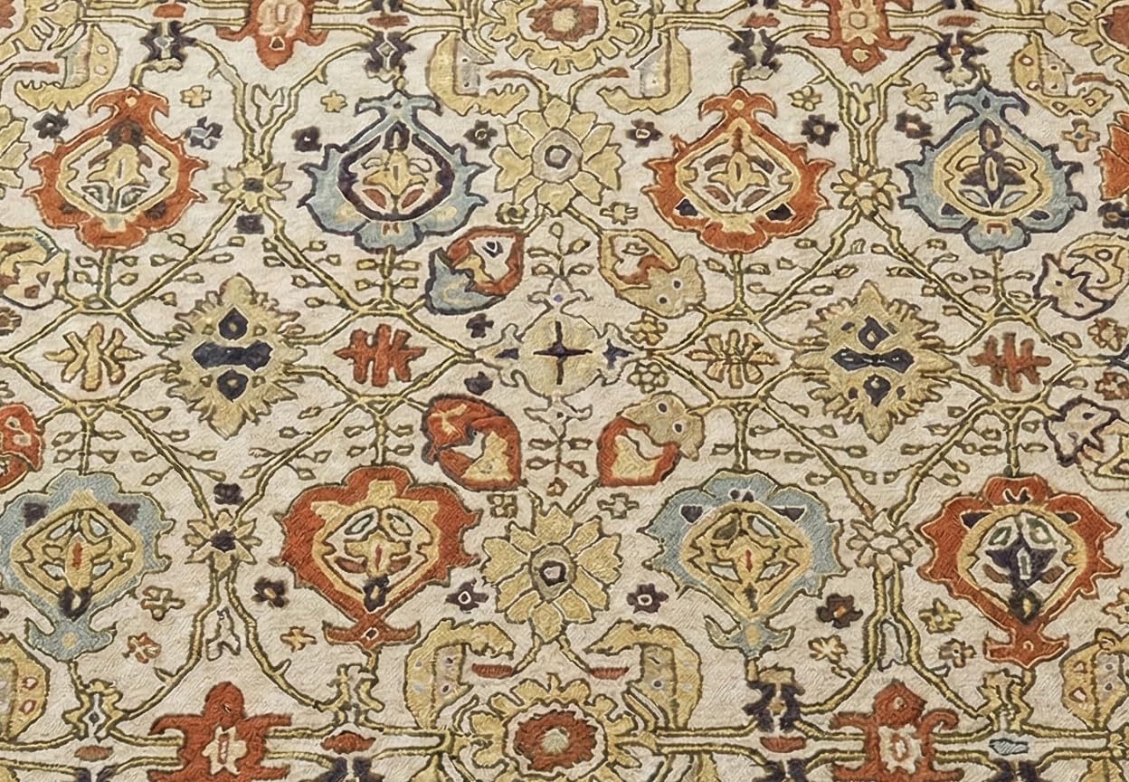 Traditional Hand-Tufted Wool Area Rug – Handmade Floral Oriental Carpet, Multicolor Pattern, Plush Thick Pile for Living Room, Bedroom, Dining Room & Office (Ivory/Green, 5' x 8')