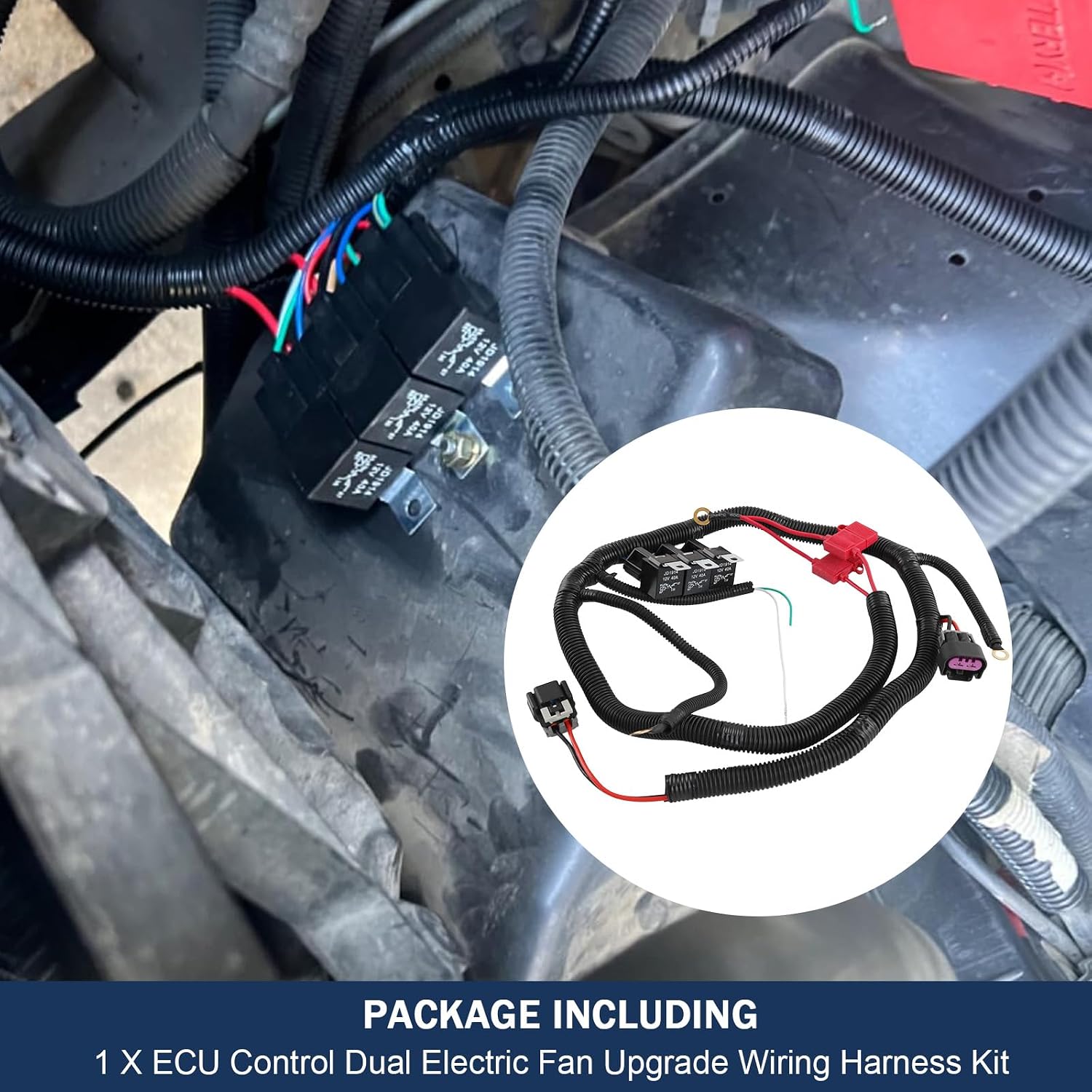 Electric Dual Fan Upgrade Wiring Harness Kit Compatible with 1999–2006 GM ECU Control Cooling Fan Wire Harness Replace 7L5533A226T