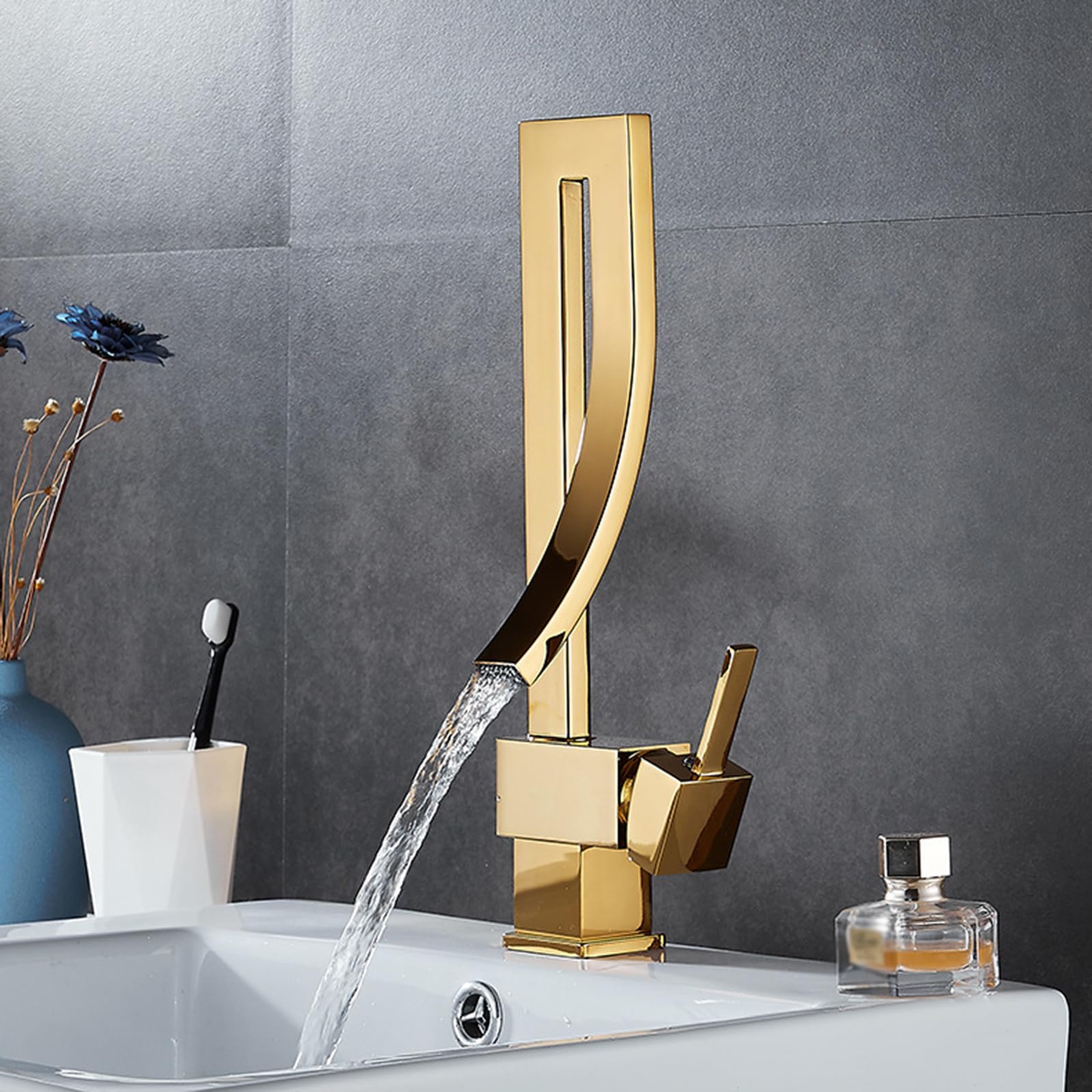 Grifo negro moderno del cuarto de baño de la cascada, grifo caliente caliente del mezclador del lavabo del labor con el cuerpo de latón sin plomo y la válvula de cerámica para el fregadero de la vanid