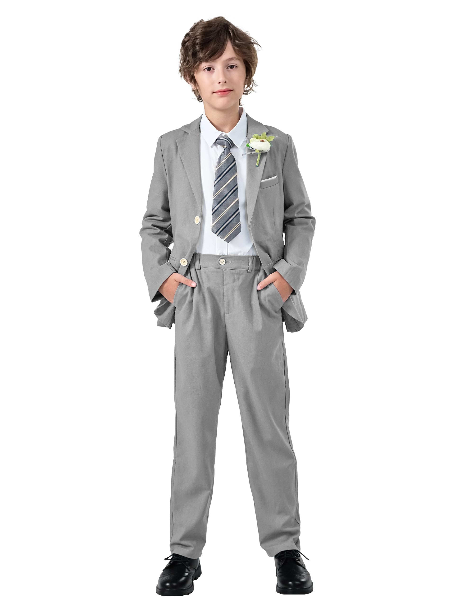 LOLANTA 2PCS Traje de Lino Boda Niño, Conjunto de Blazer y Pantalón Lino para PAJE Niños, Ropa de Bautizo Ceremonia Fiesta, Chaqueta+Pantalón