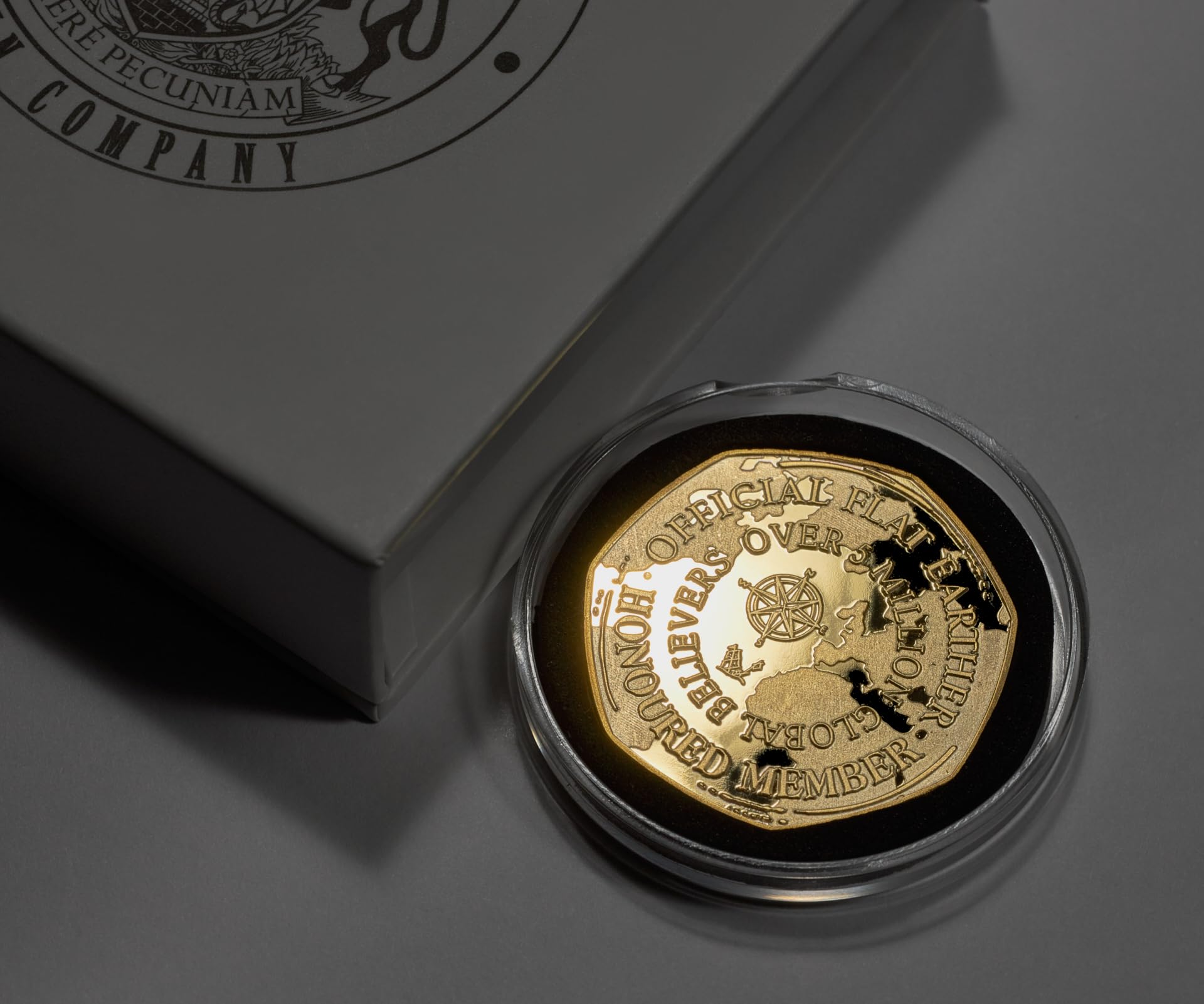 The Commemorative Coin Company Silver Official Flat Earther/Earth 24Ct Gold Commemorative In Gift Box. Membership Coin. 5 Million Global Members! Gift/Present