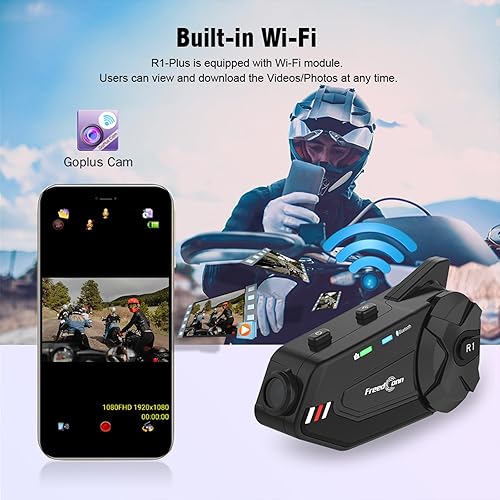 Miniatura 7 de FreedConn R1 Plus - Casco de motocicleta Bluetooth con grabadora de cámara, sistemas de comunicación de motocicleta, WiFi 1080P 0.75mi3,937.0 ft 6