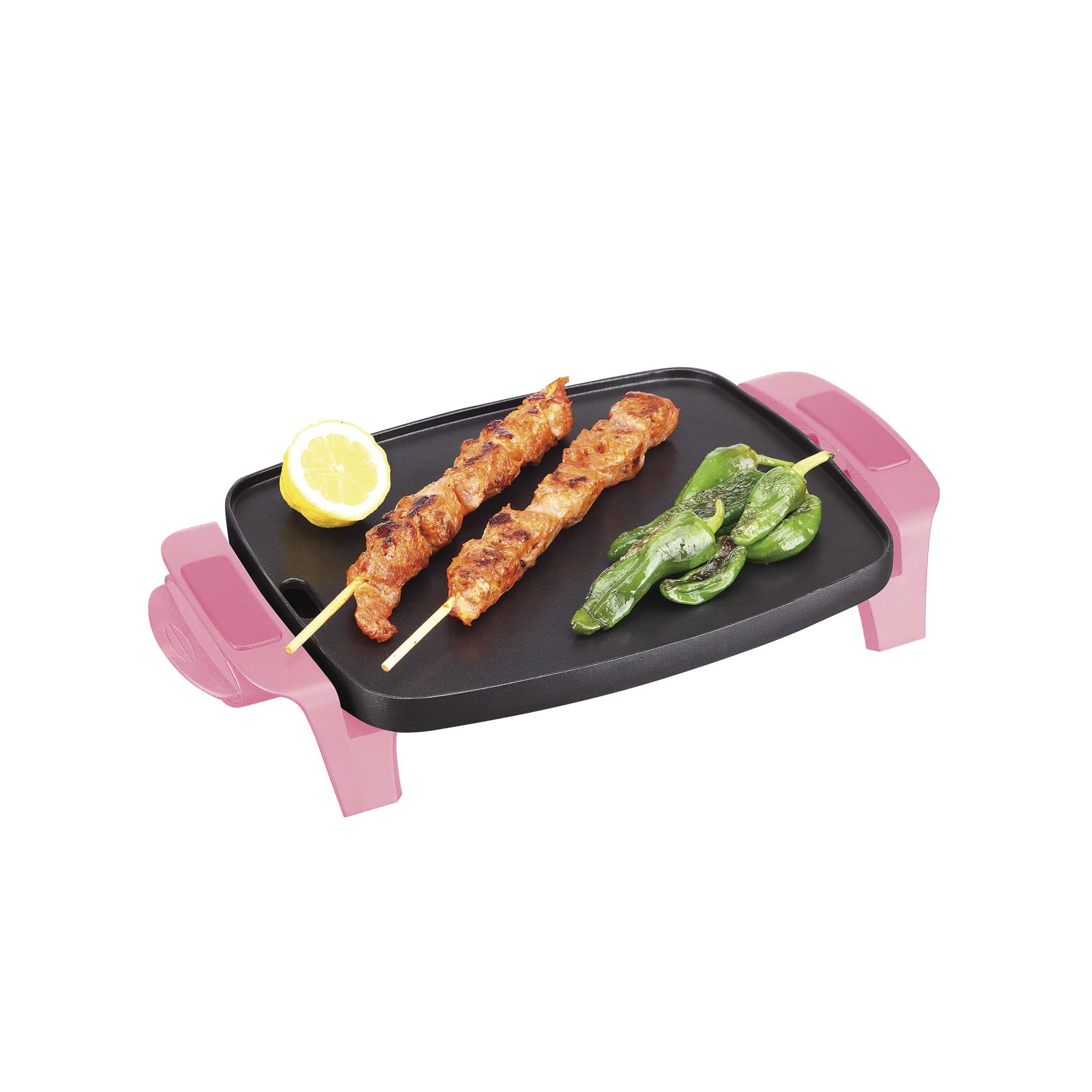 Jata JEGR5522 Plancha de Asar, Antiadherente, Resistente al rayado, 1000W, Medidas 28 x 22 cm, Fabricada en España, Fácil limpieza, Bandeja recogesalsas, Fines solidarios contra el Cáncer de Mama