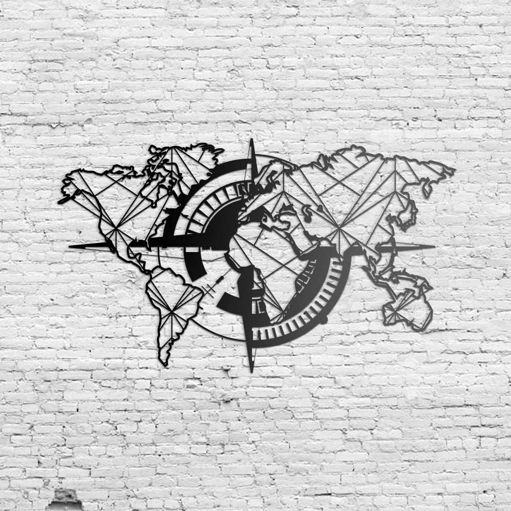 Tubibu - Arte de pared moderno, mapa del mundo metálico, 100% metal, 99 x 55 cm, negro