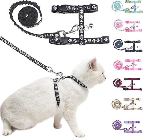 BEAUTYZOO Juego de arnés y correa para gatos a prueba de escapes para caminar, arnés de chaleco ajustable suave para gatos pequeños, medianos y
