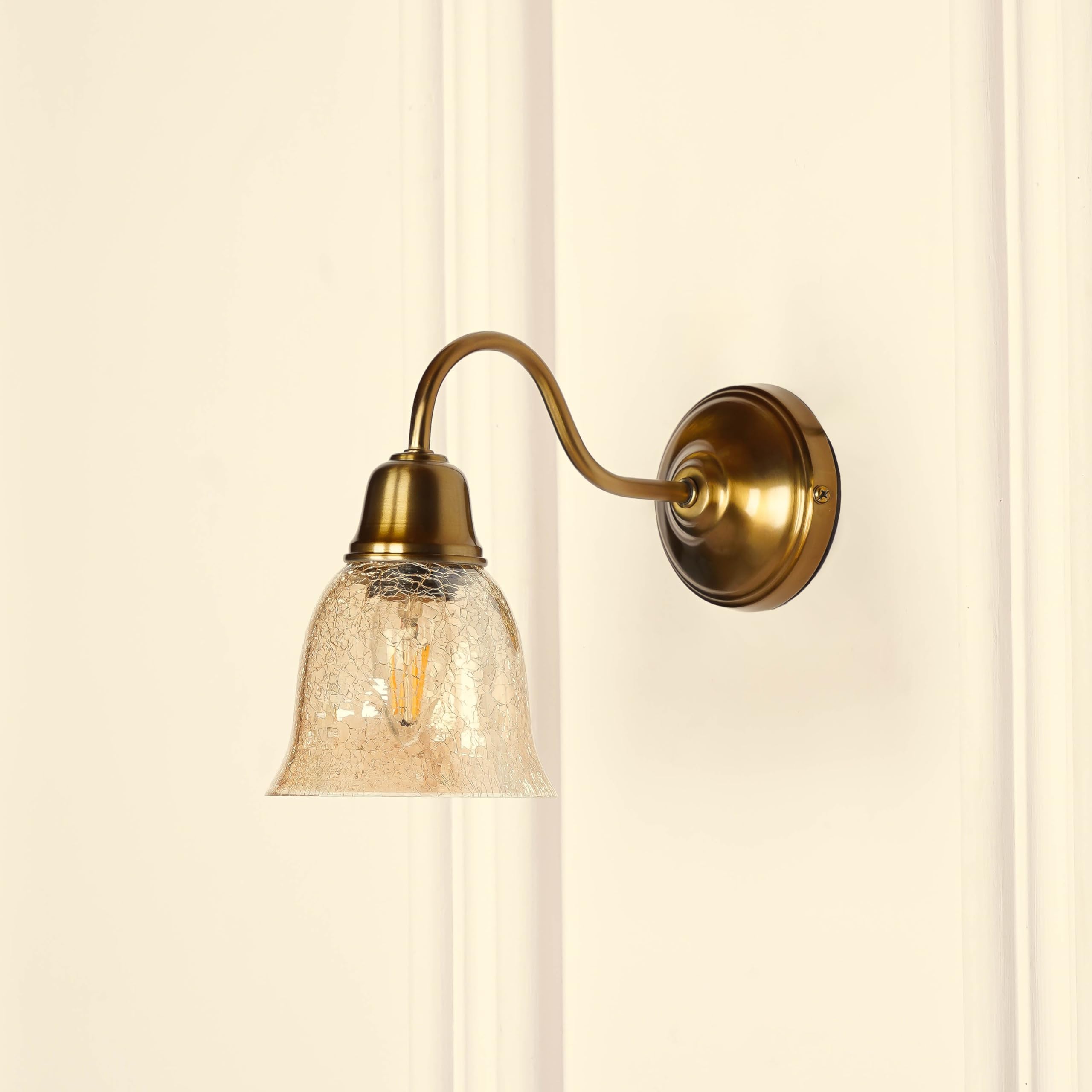 Divine Trends Wall Lamp/Wall Light Antique Brass Finish with Cup Glass Crackled Golden Luster for Living Room, Bedroom, Home Decoration Pack of 1