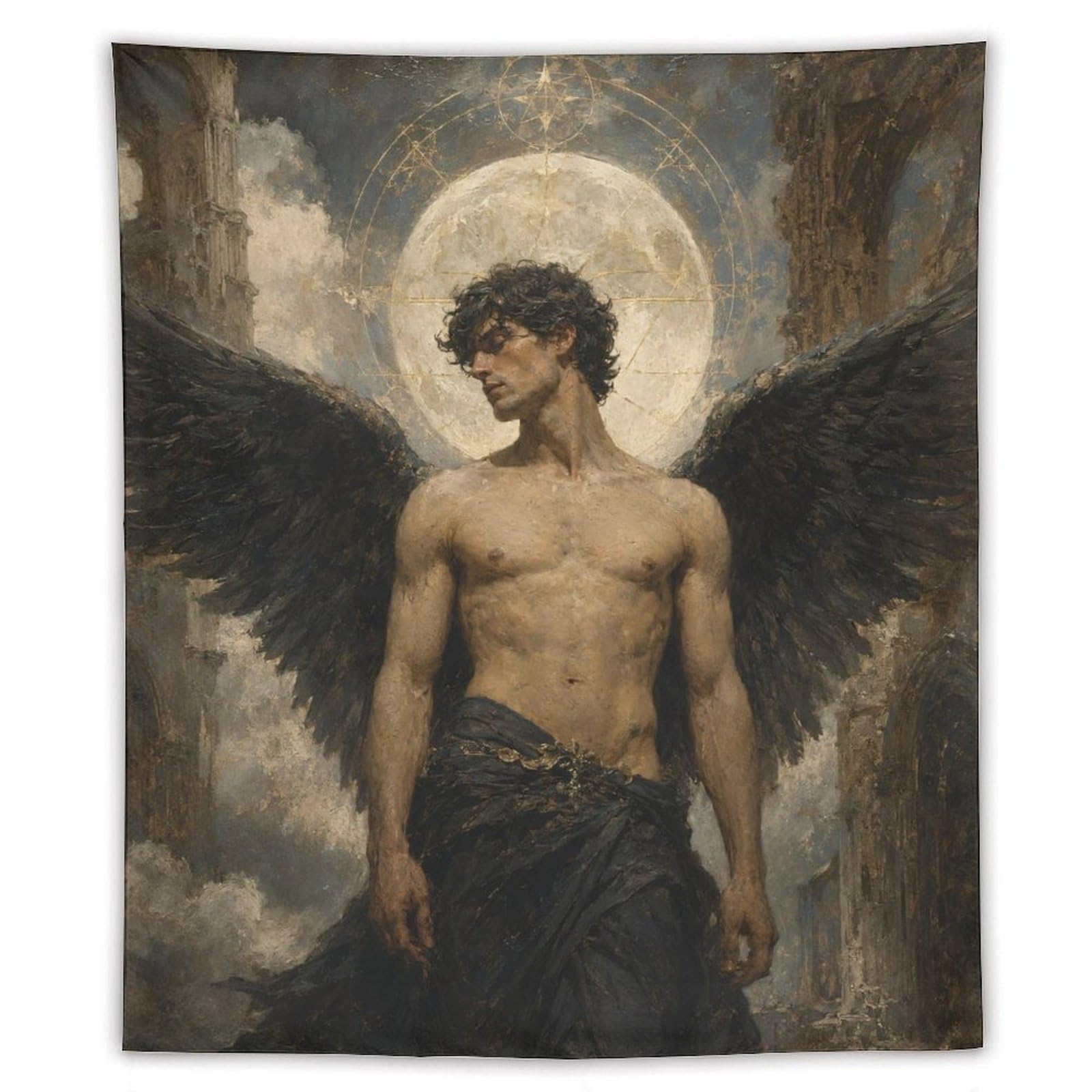 H3B8U2Y5 Dark Angel Lucifer Wall Tapestry, Fantasy Illustration, Bedroom