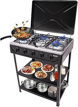 Natural Gas Stove,5 Burner Natural Gas Burner, Manual Ignition Portable Gas Stove with Support Leg Stand and Wind Blocking Cover Adapter for Rv Apartment Outdoor Cooking