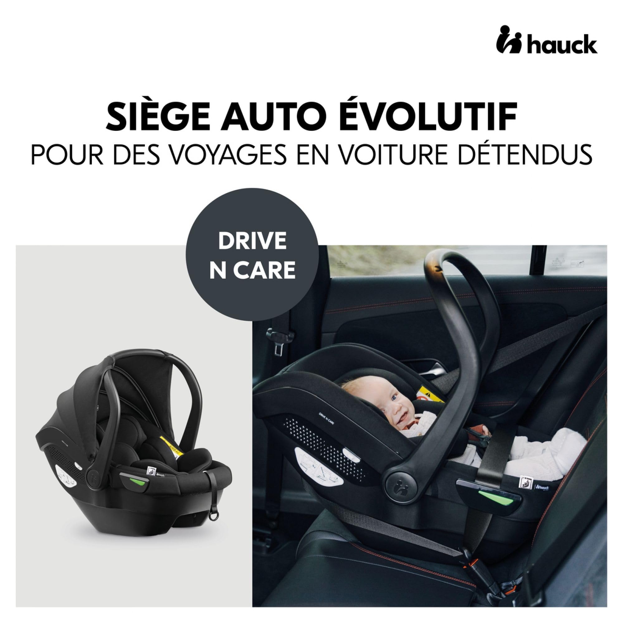 hauck Fotelik samochodowy dla niemowląt Grupa 0 Drive N Care - nosidełko dla niemowląt i-size z reduktorem siedziska dla noworodków - regulowana uprząż i zagłówek - odpowiedni od urodzenia - czarny