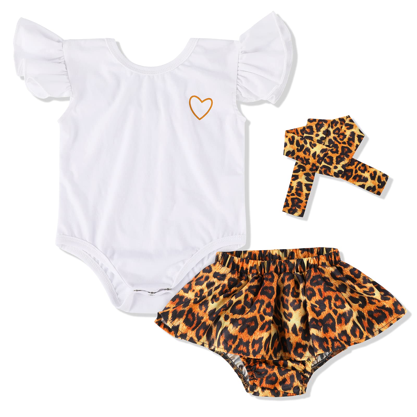 VXTRRI Newborn Baby Girl Clothes Set Toddler Romper with Leopard Shorts Headband Summer Outfits 3-24 Months