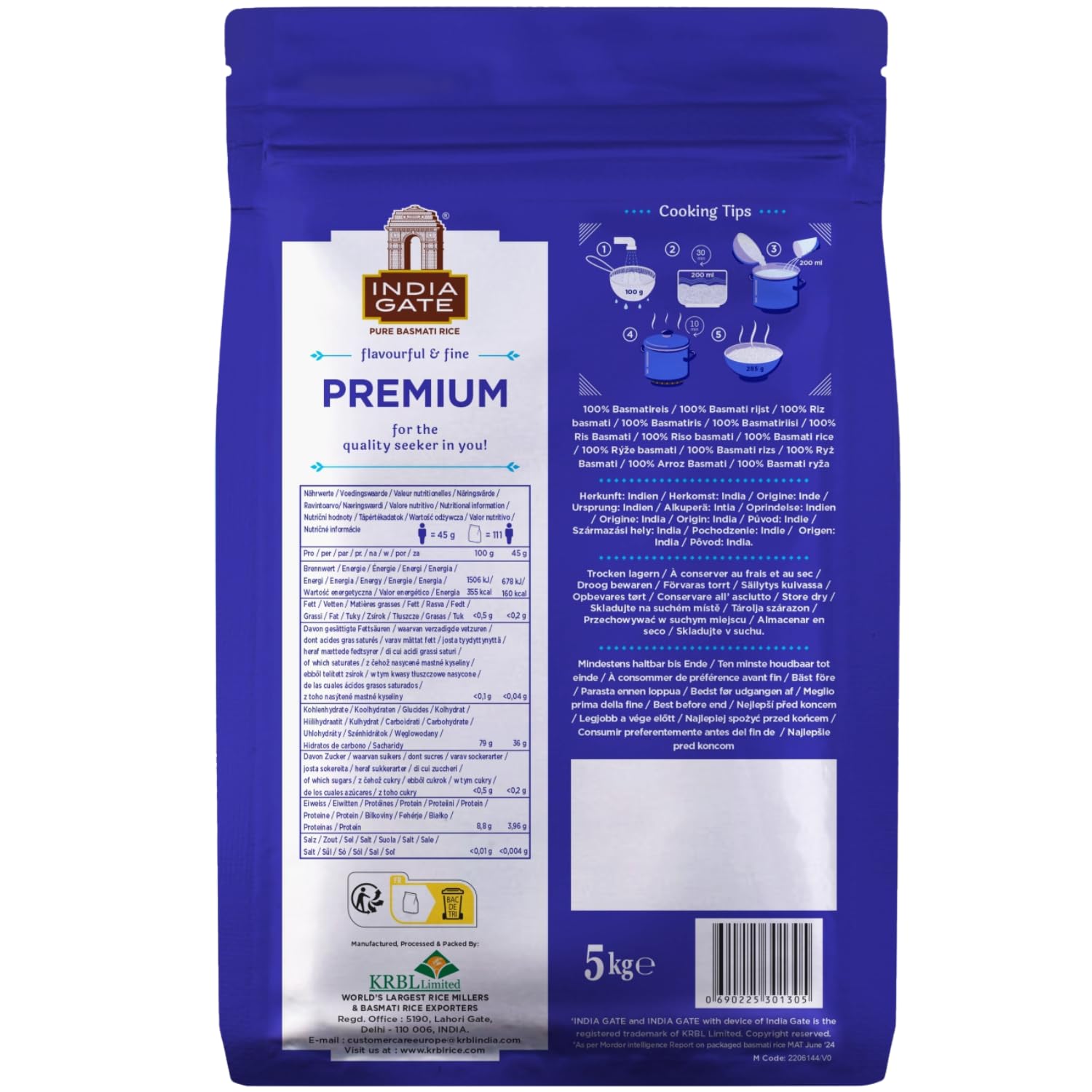 INDIA GATE - Arroz Basmati Premium - (1 X 5 KG)