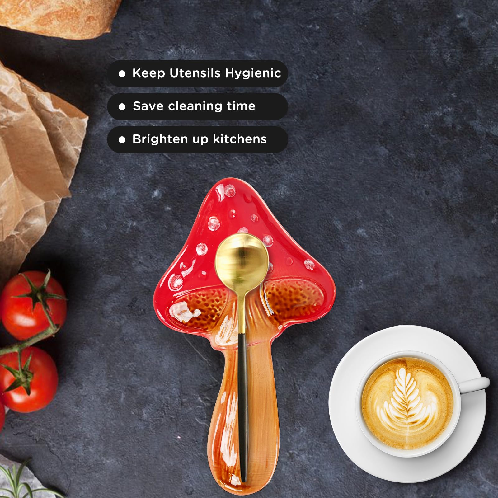 Leepenk 2Pack Ceramic Mushroom Spoon Rest For Stove Top, Spoon Holder for Cooking, Spatula Holder, Utensil Rest for Kitchen Counter,Farmhouse Warming Gift