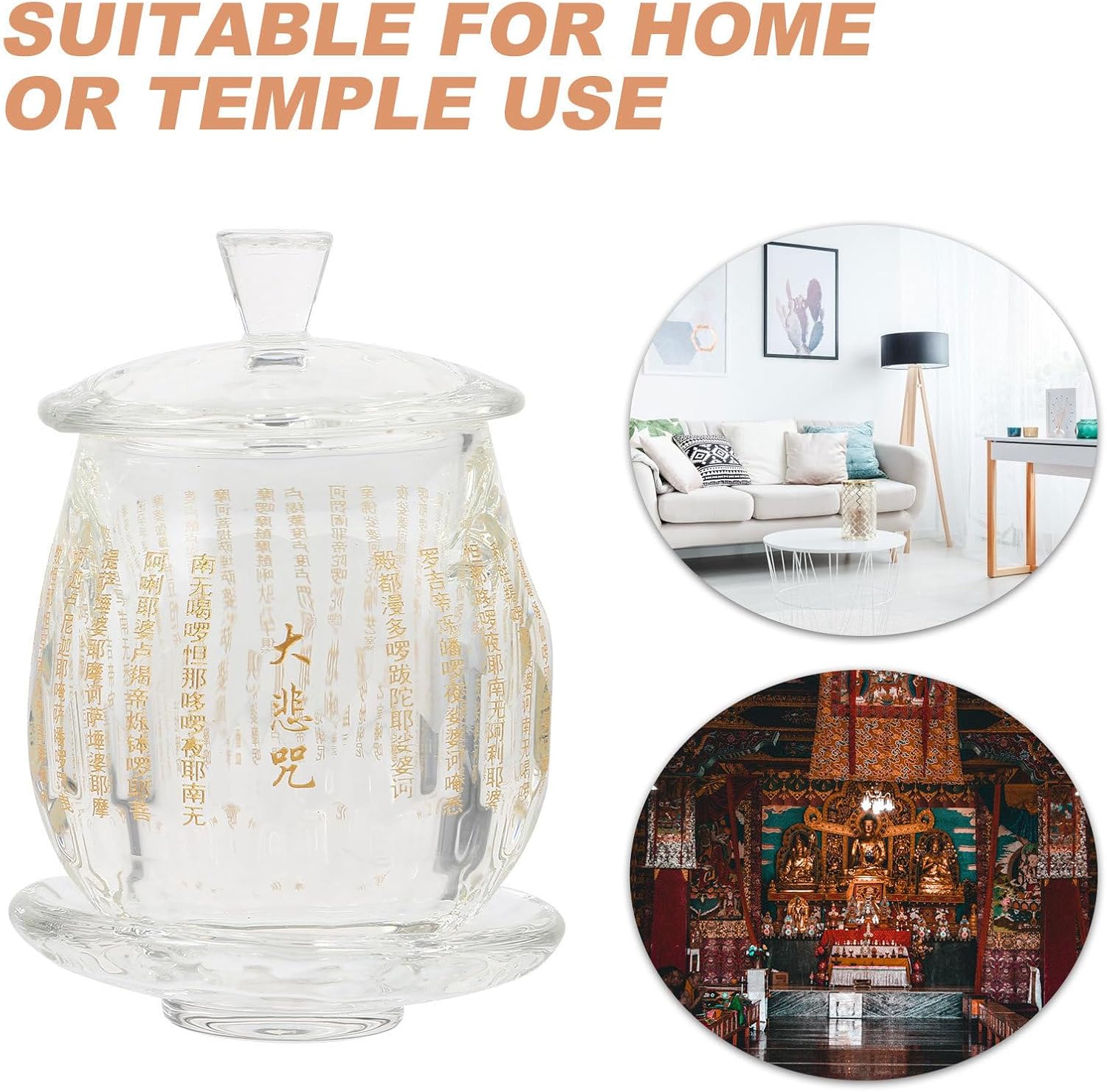 Crystal Offering Cup for Temple Water, round Chinese Style Decorative