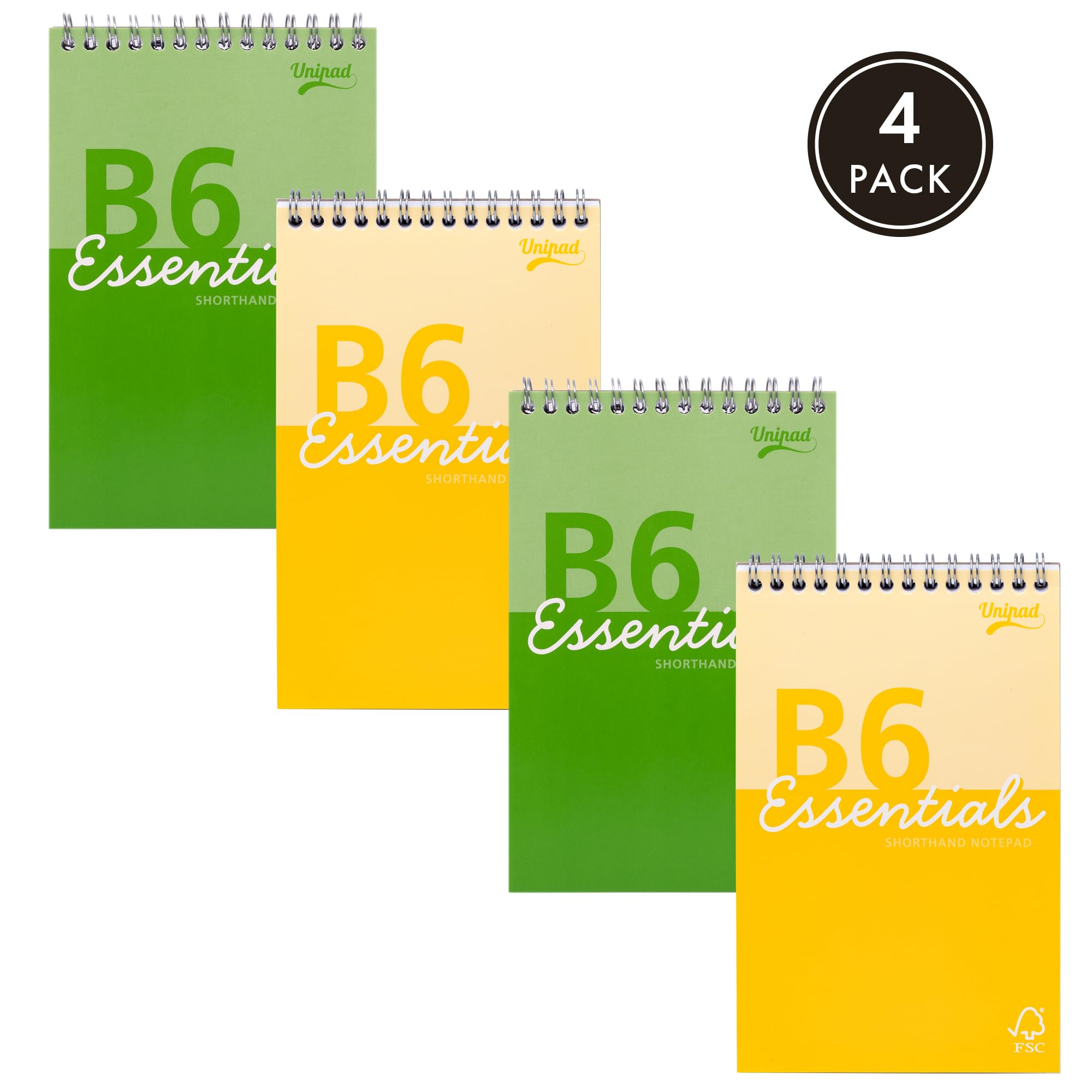 Pukka Pad Essentials B6 Shorthand Notebook Pack of 4 Top Wire-Bound Notepads in Assorted Green & Yellow 160 Pages, 80 Sheets of FSC 60GSM Lined Paper with Page Perforation - Image 2