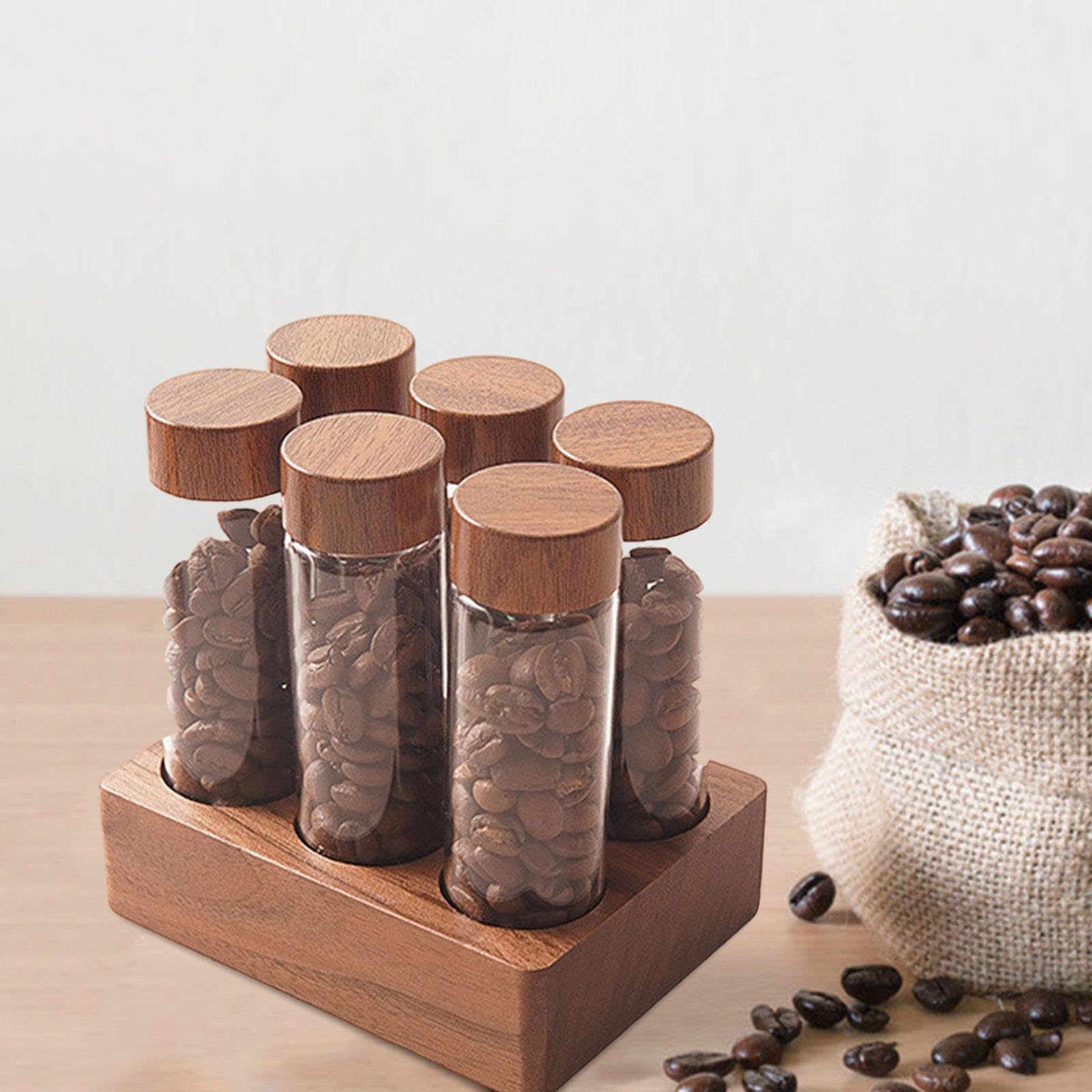 Kaffeebohnen Reagenzgläser, Kaffeebohnen Röhrchen, Flasche, Kanister, Holzhalter, Ständer, Kaffeebohnen Aufbewahrungsröhrchen für Café, Einzelhandel, 17 g
